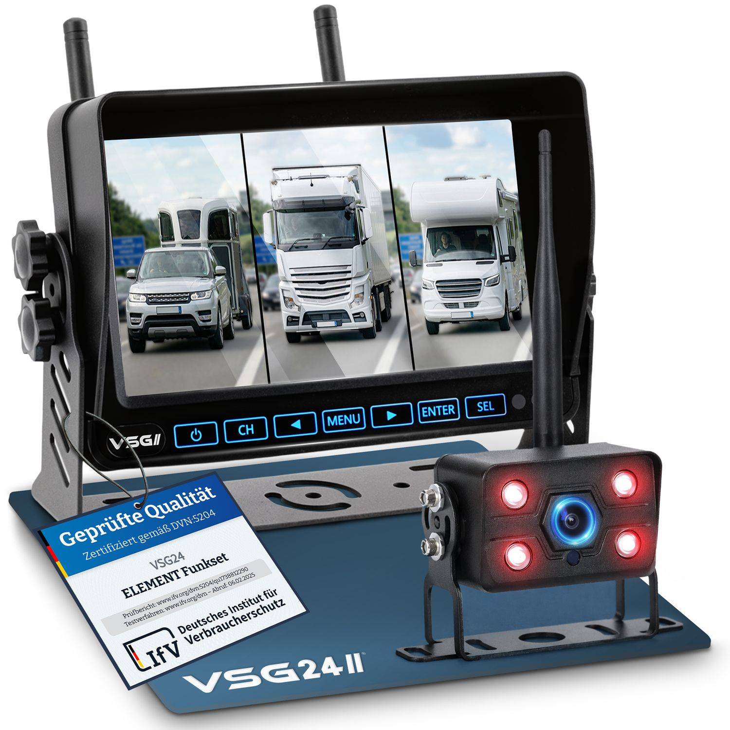 VSG24 7" FUNK-Set ELEMENT WIRED PRO HD | Wohnmobil & LKW bis 25 Meter RVS-24771