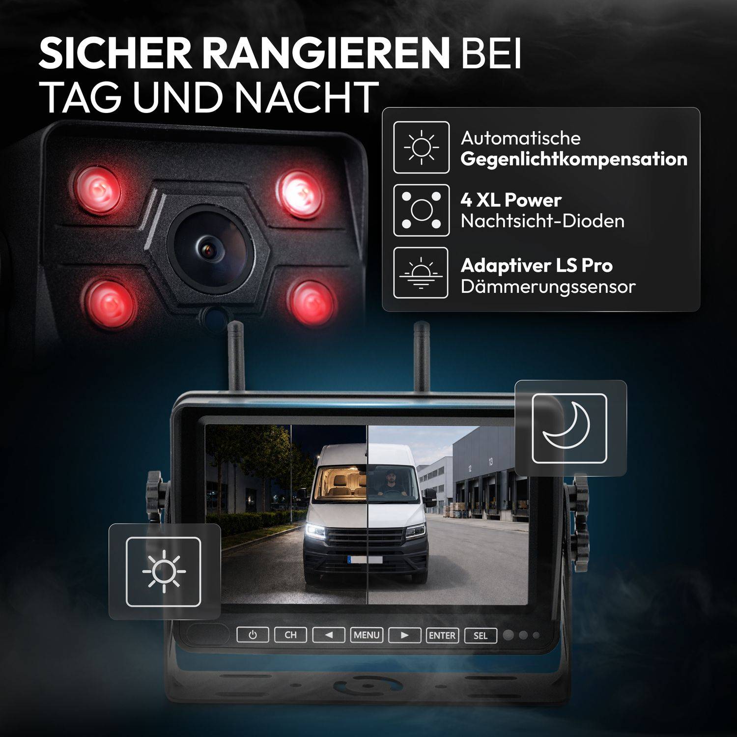 VSG24 7" FUNK-Set ELEMENT WIRED PRO HD | 2 KAMERAS | Wohnmobil & LKW bis 25 Meter RVS-24772