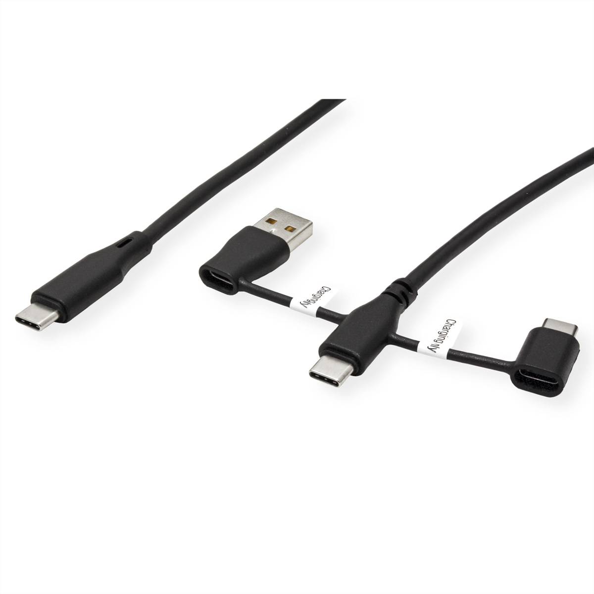 ROLINE USB 2.0 Kabel Typ C, ST/ST, mit Datenblockier-Adaptern Typ A+C, 1 m