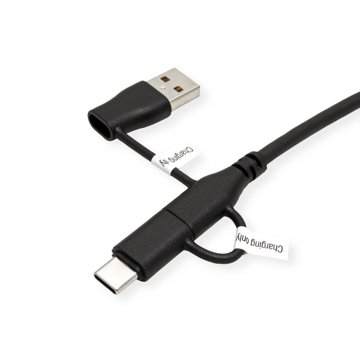 ROLINE USB 2.0 Kabel Typ C, ST/ST, mit Datenblockier-Adaptern Typ A+C, 1 m
