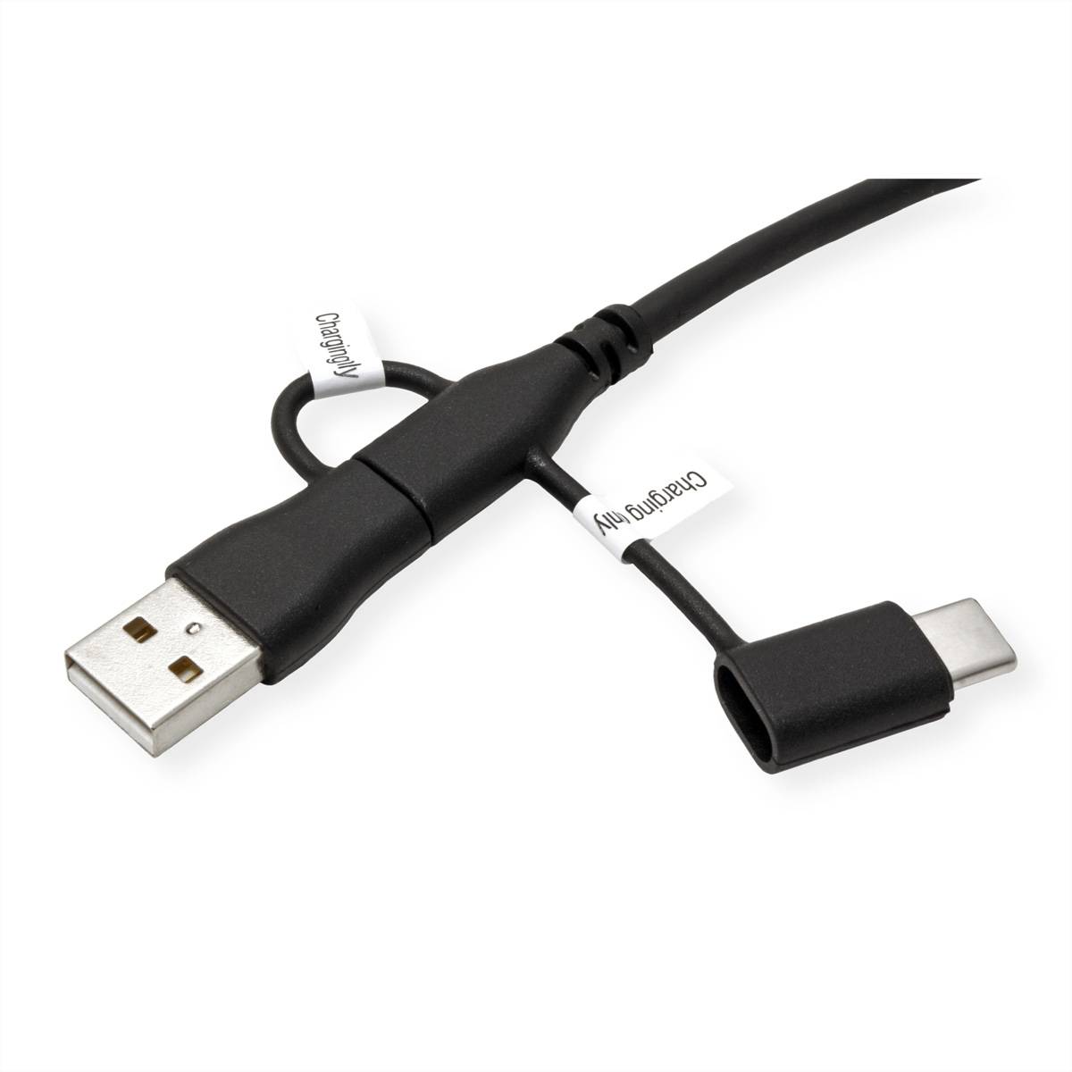ROLINE USB 2.0 Kabel Typ C, ST/ST, mit Datenblockier-Adaptern Typ A+C, 1 m