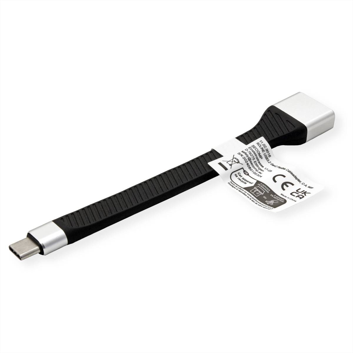 ROLINE USB 3.2 Gen 2 Silikonkabel, C-A, ST/BU, 10Gbit/s, Emark, schwarz, 11 cm