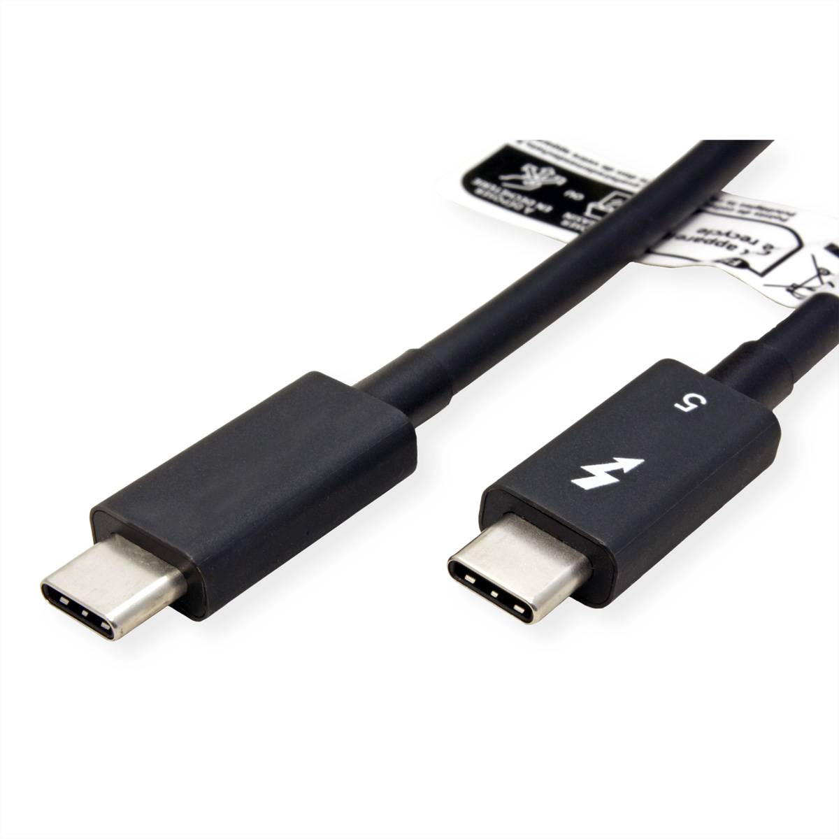 ROLINE Thunderbolt™ 5 Kabel, C-C, ST/ST, 8K UHD-2, 80Gbit/s, 240W, passiv, schwarz, 1 m