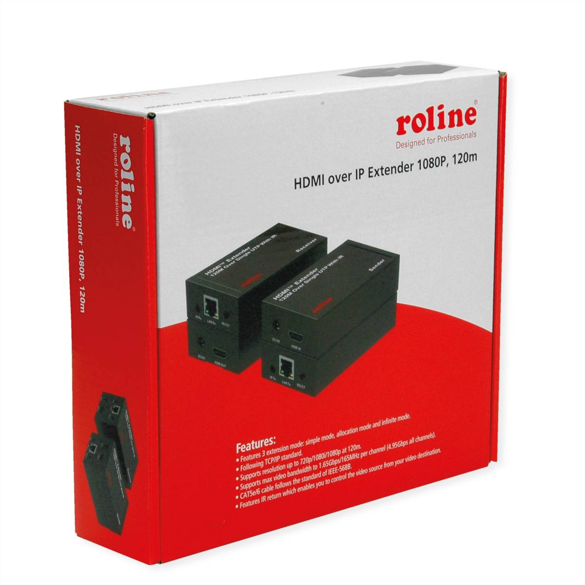 ROLINE HDMI Verlängerung, über IP, 1080P, 120m, mit IR
