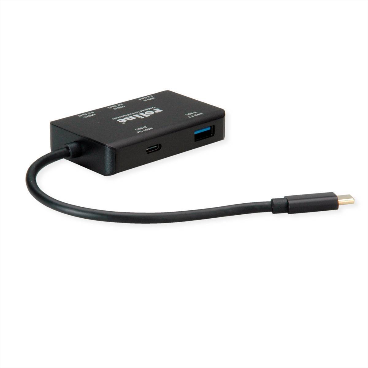 ROLINE USB 3.2 Gen 2 Hub, 4fach (2x USB-A + 2x USB-C), PD, Typ C Anschlusskabel