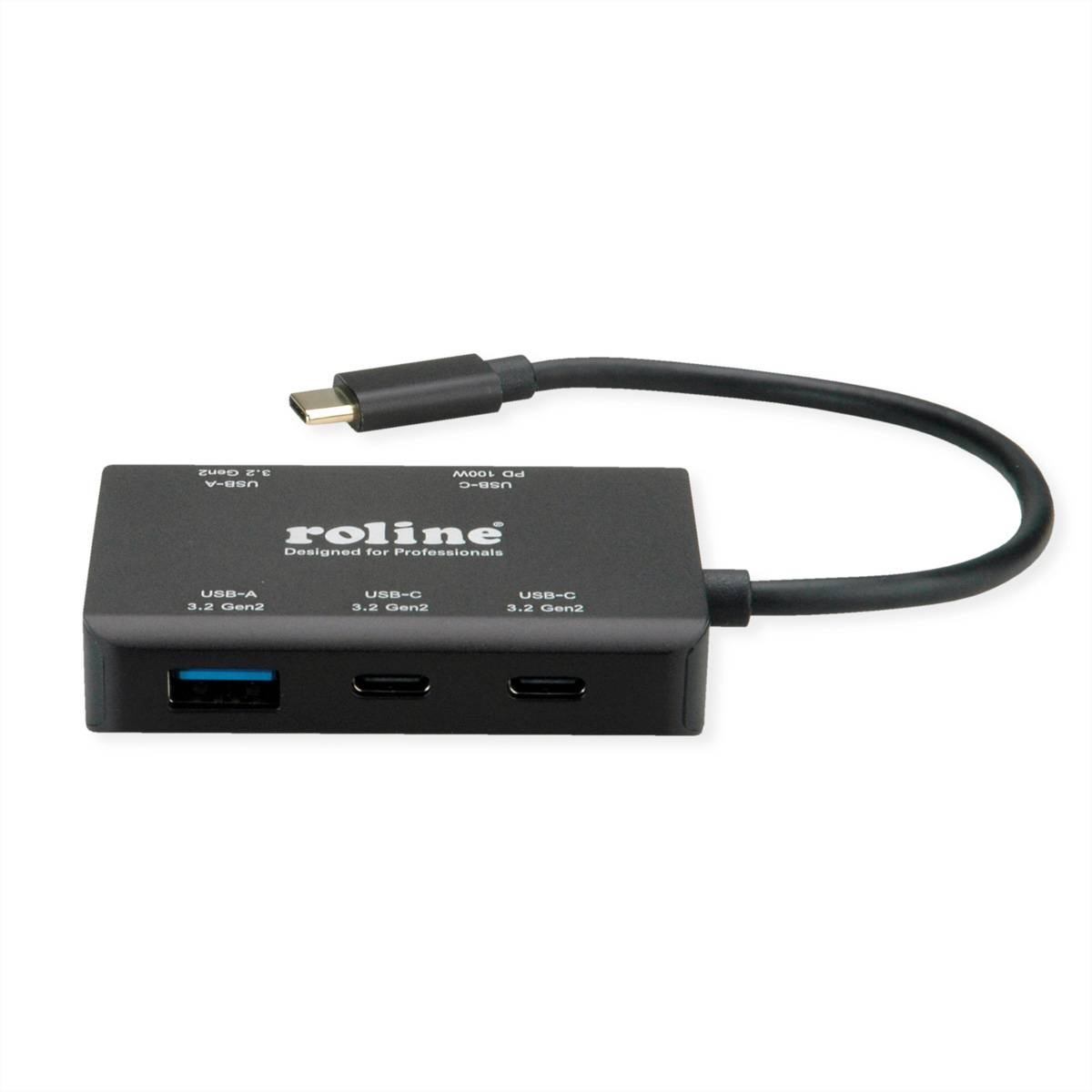 ROLINE USB 3.2 Gen 2 Hub, 4fach (2x USB-A + 2x USB-C), PD, Typ C Anschlusskabel