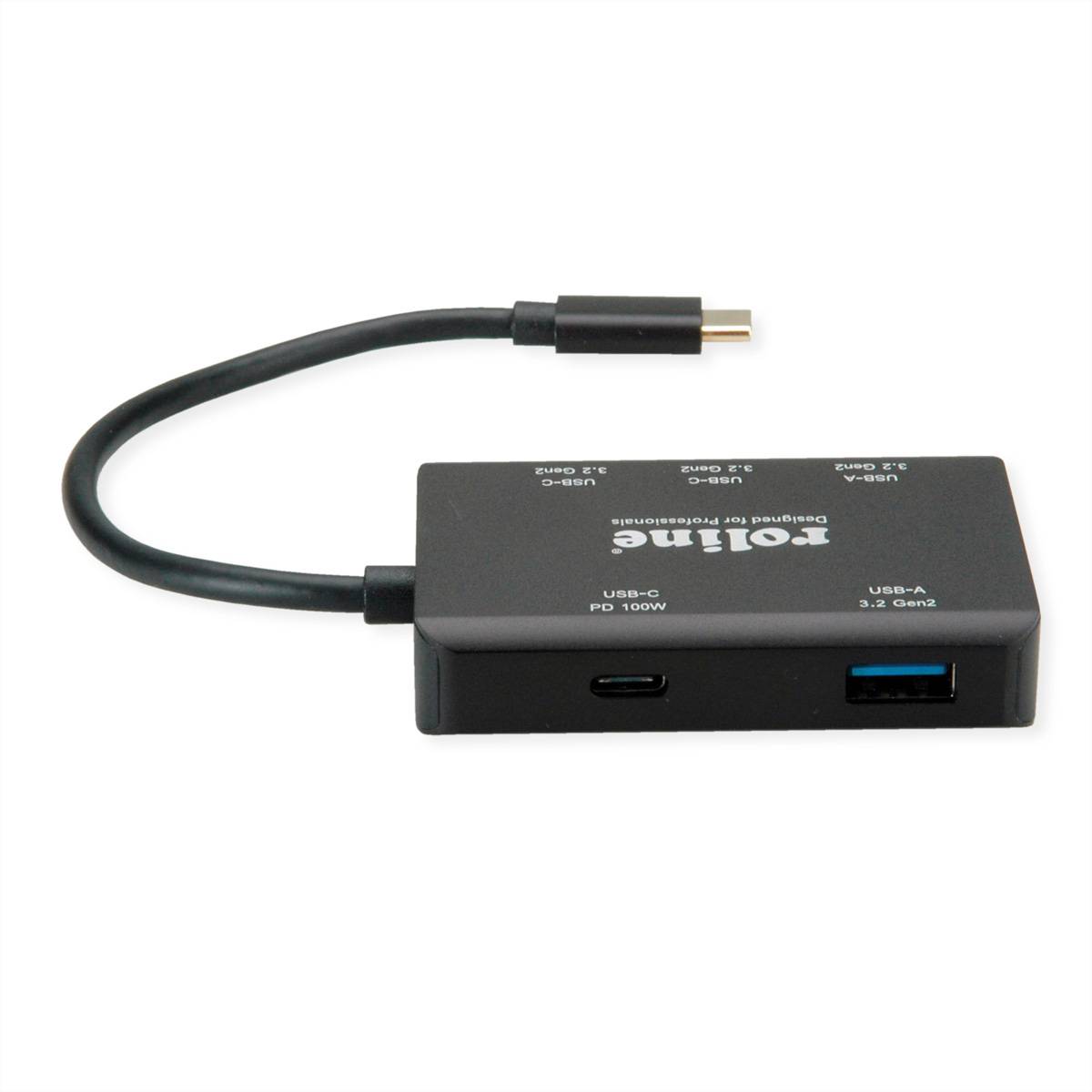 ROLINE USB 3.2 Gen 2 Hub, 4fach (2x USB-A + 2x USB-C), PD, Typ C Anschlusskabel