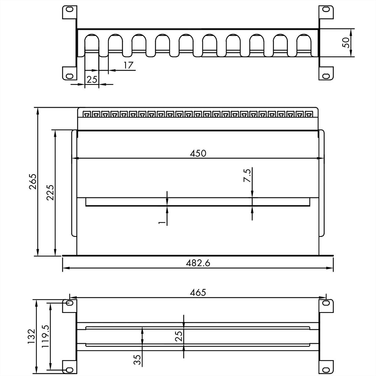 VALUE 19-Zoll-Tragrahmen für Hutschienengeräte, 3HE, schwarz