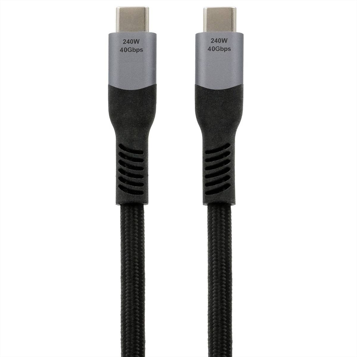 EXSYS EX-K1598-2.0 USB4 Kabel USB-C Stecker, 8K UHD-2, 40Gbit/s, 5A, 240W, schwarz, 2 m