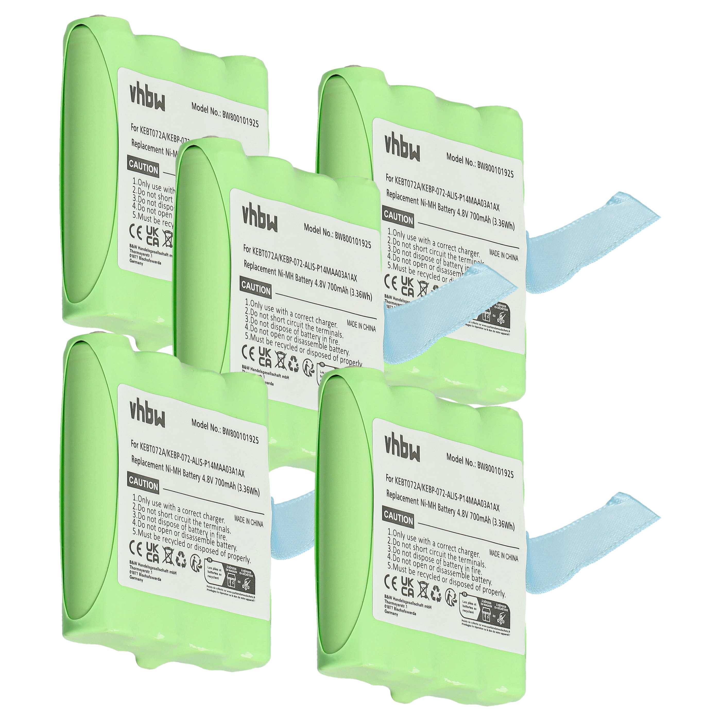 vhbw 5x Akku kompatibel mit Midland G227, G226, G225, G223, GXT200, G300M, GXT250, G300 Funkgerät, Walkie Talkie (700 mAh, 4,8 V, NiMH)