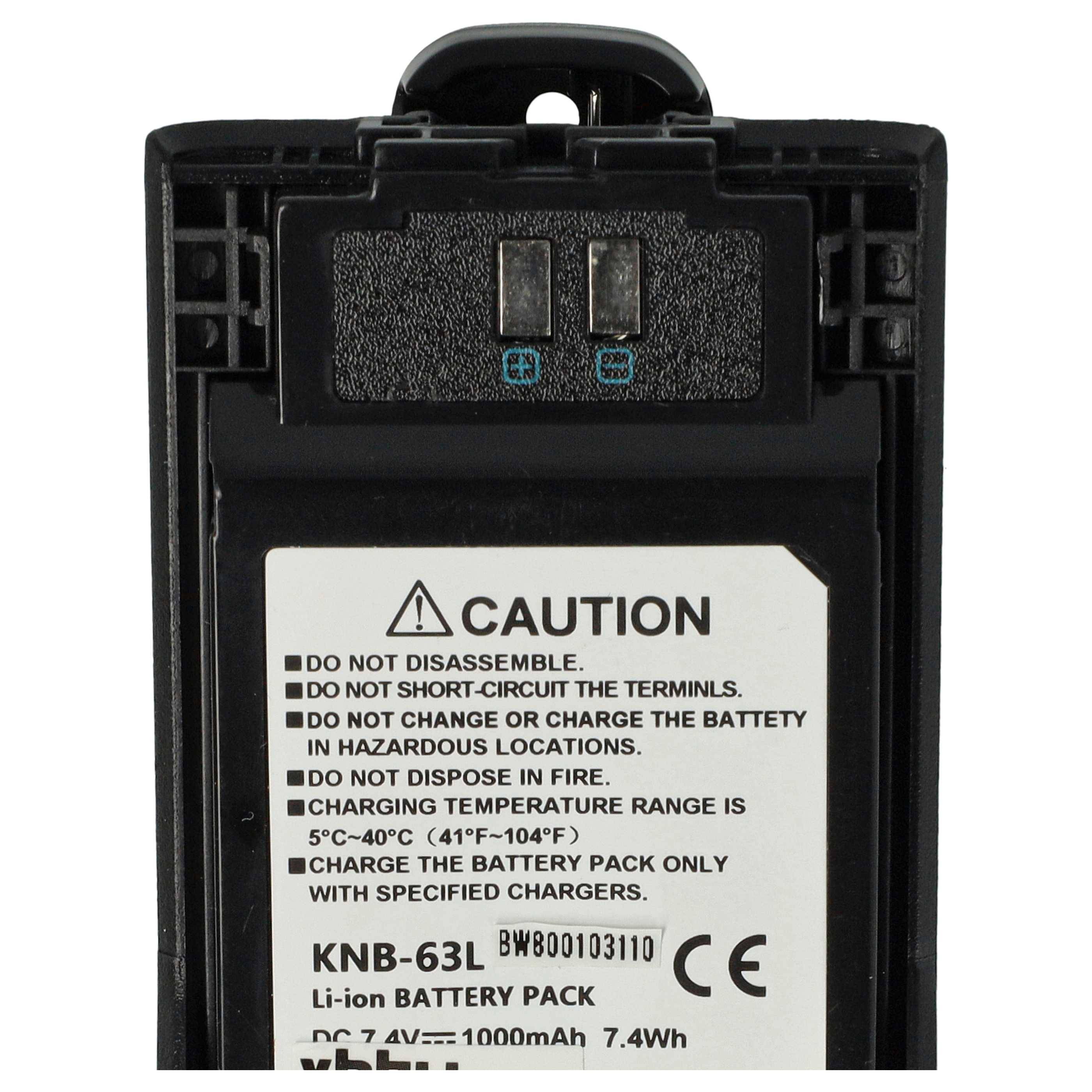 vhbw 2x Akku Ersatz für Kenwood KNB-63L, KNB-65L für Funkgerät, Walkie Talkie (1000 mAh, 7,4 V, Li-Ion) + Gürtelclip