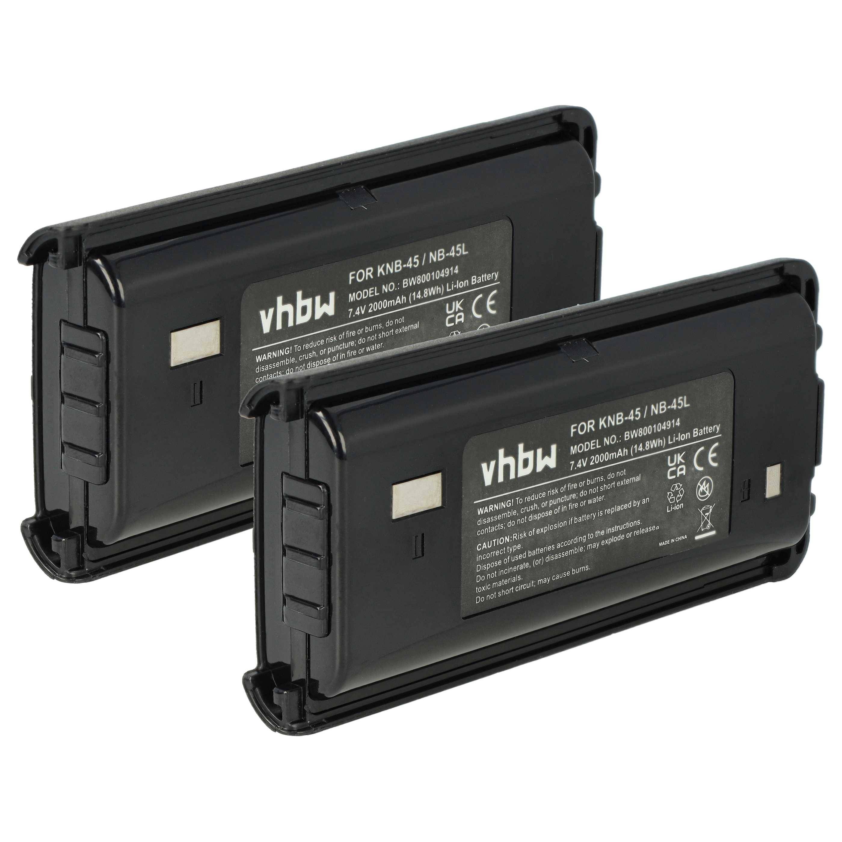 vhbw 2x Akku kompatibel mit Kenwood TK-2307M, TK-2306M, TK-2302VK, TK-2302T, TK-2300VP, TK-2302E Funkgerät, Walkie Talkie (2000 mAh, 7,4 V, Li-Ion)