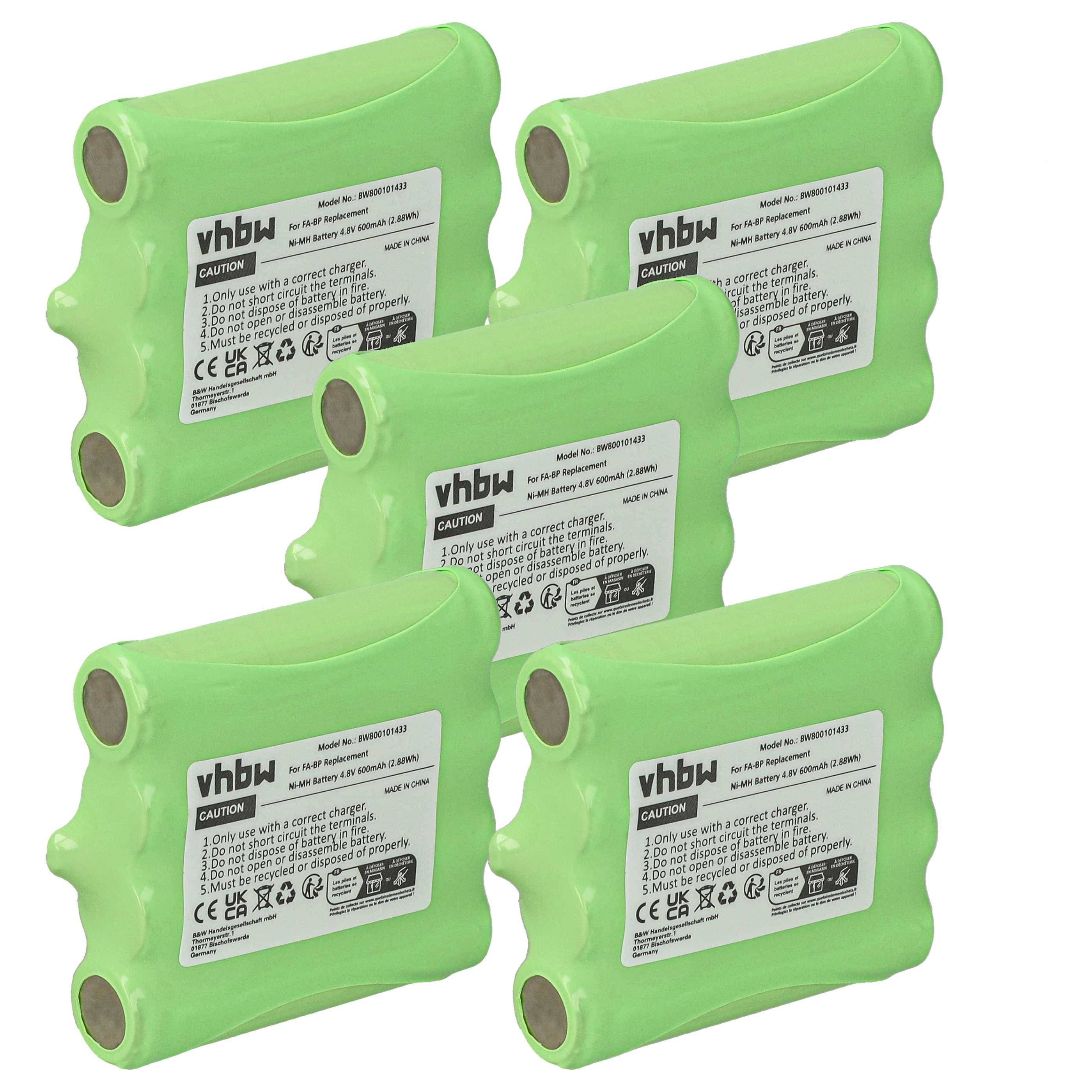 vhbw 5x Akku kompatibel mit Maxon ACC510, ACC511, PMR508, PMR50, RS446 Funkgerät, Walkie Talkie (600 mAh, 4,8 V, NiMH)