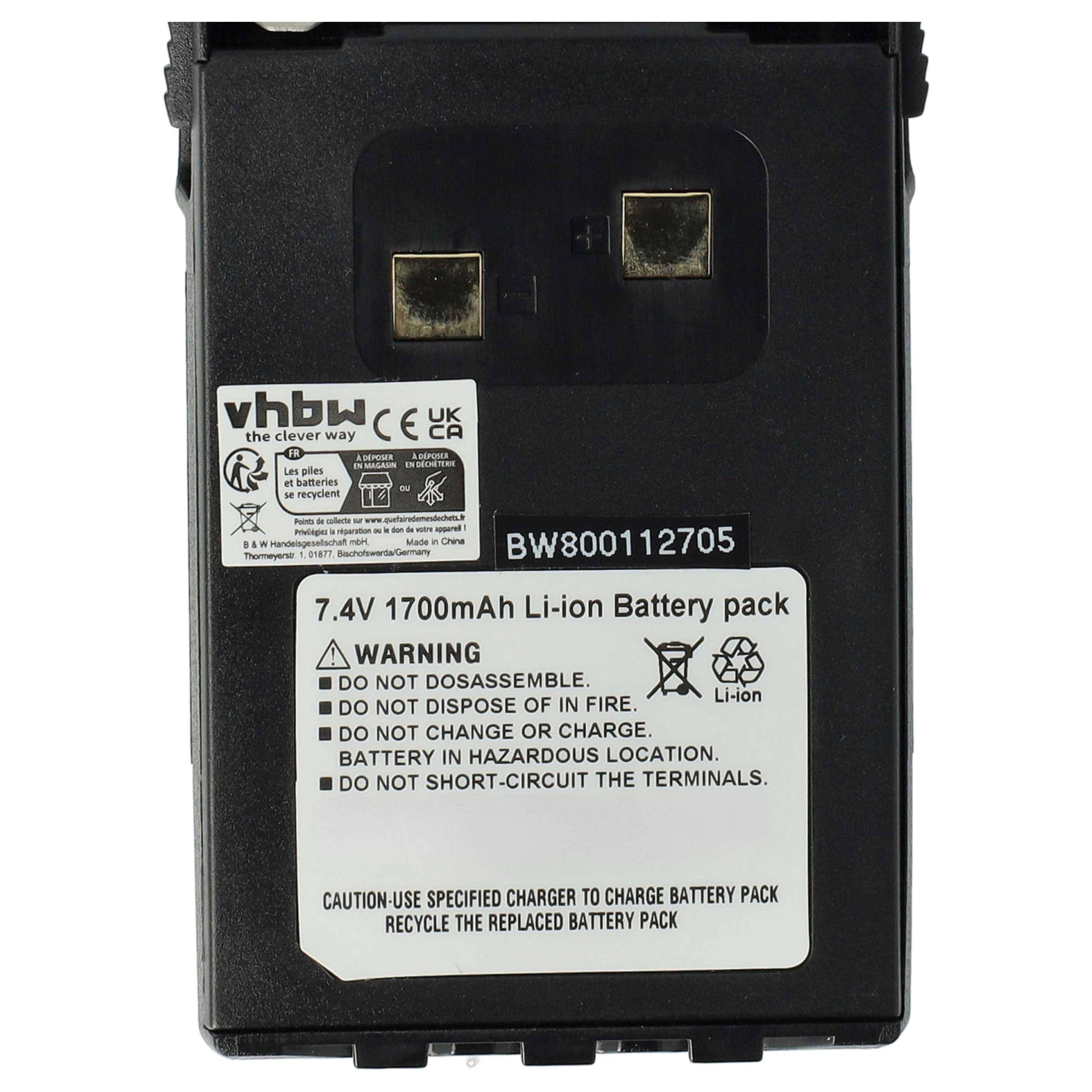 vhbw 2x Akku kompatibel mit Wouxun KG-801E, KG-816, KG-818, KG-819, KG-UV2D Funkgerät, Walkie Talkie (1700 mAh, 7,4 V, Li-Ion) + Gürtelclip
