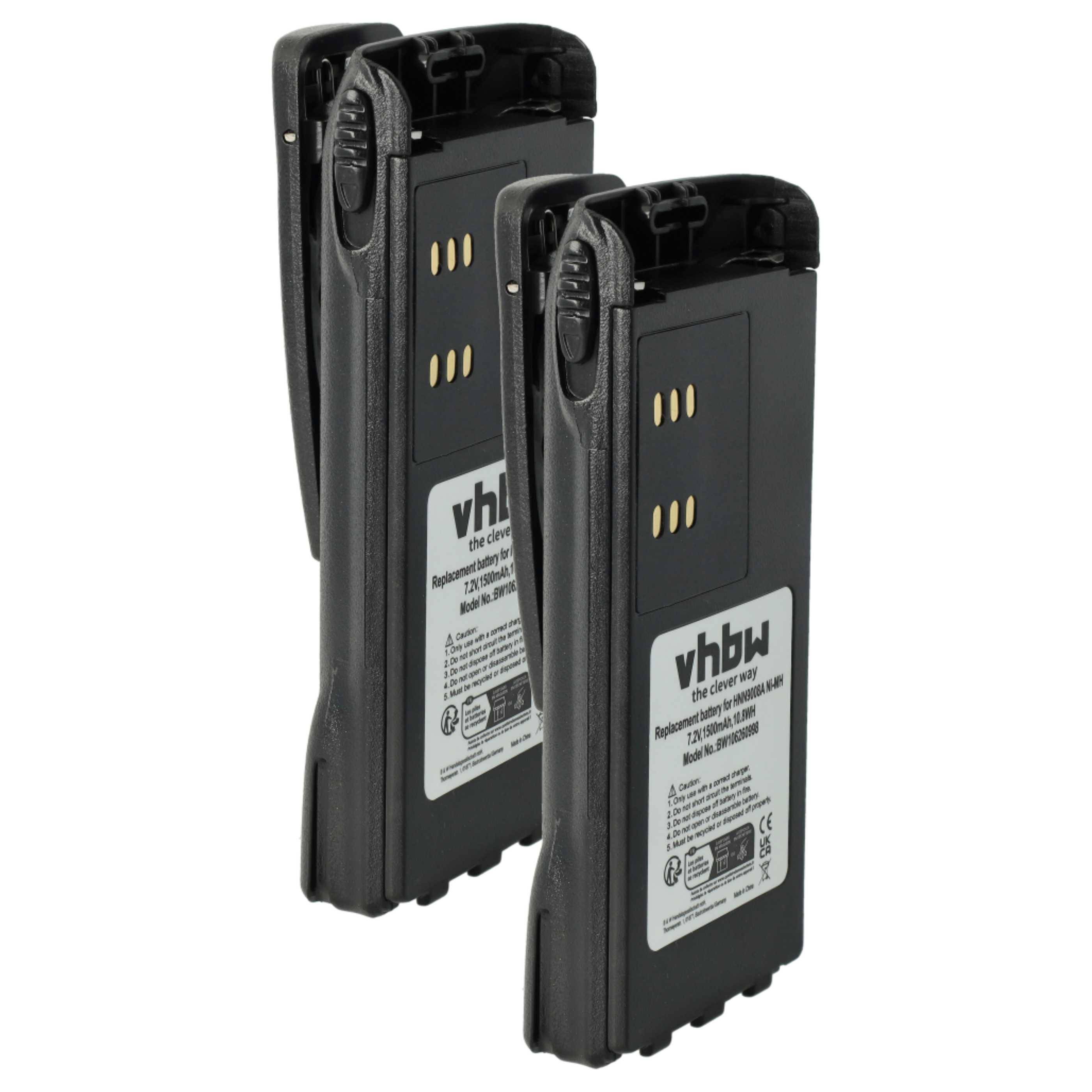vhbw 2x Akku kompatibel mit Motorola HT1200, HT1250.LS, HT1225, HT1250, GP680 Funkgerät, Walkie Talkie (1500 mAh, 7,2 V, NiMH) + Gürtelclip