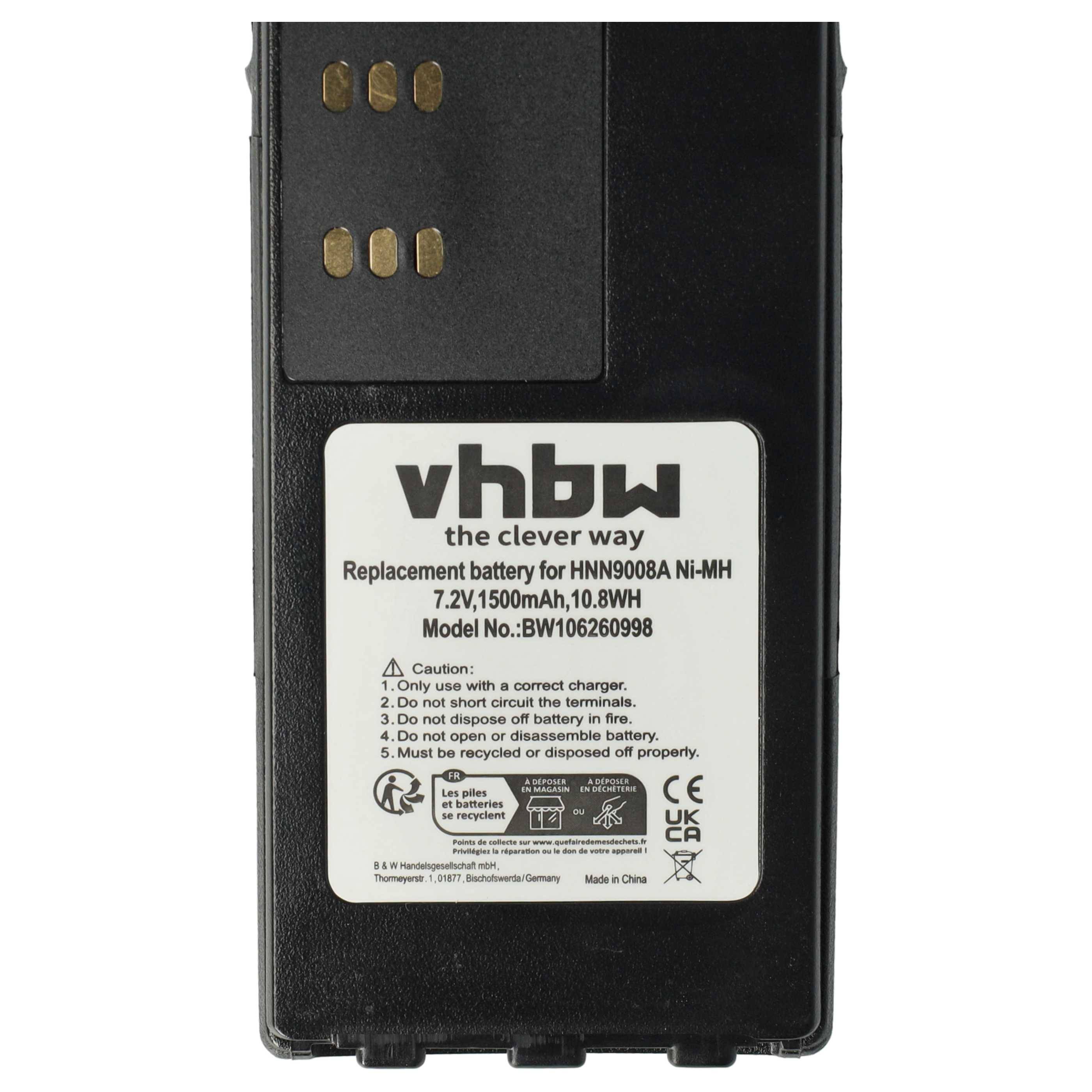 vhbw 5x Akku kompatibel mit Motorola HT1250-LS+, HT1250-LS, HT1500, HT1250.LS+ Funkgerät, Walkie Talkie (1500 mAh, 7,2 V, NiMH) + Gürtelclip