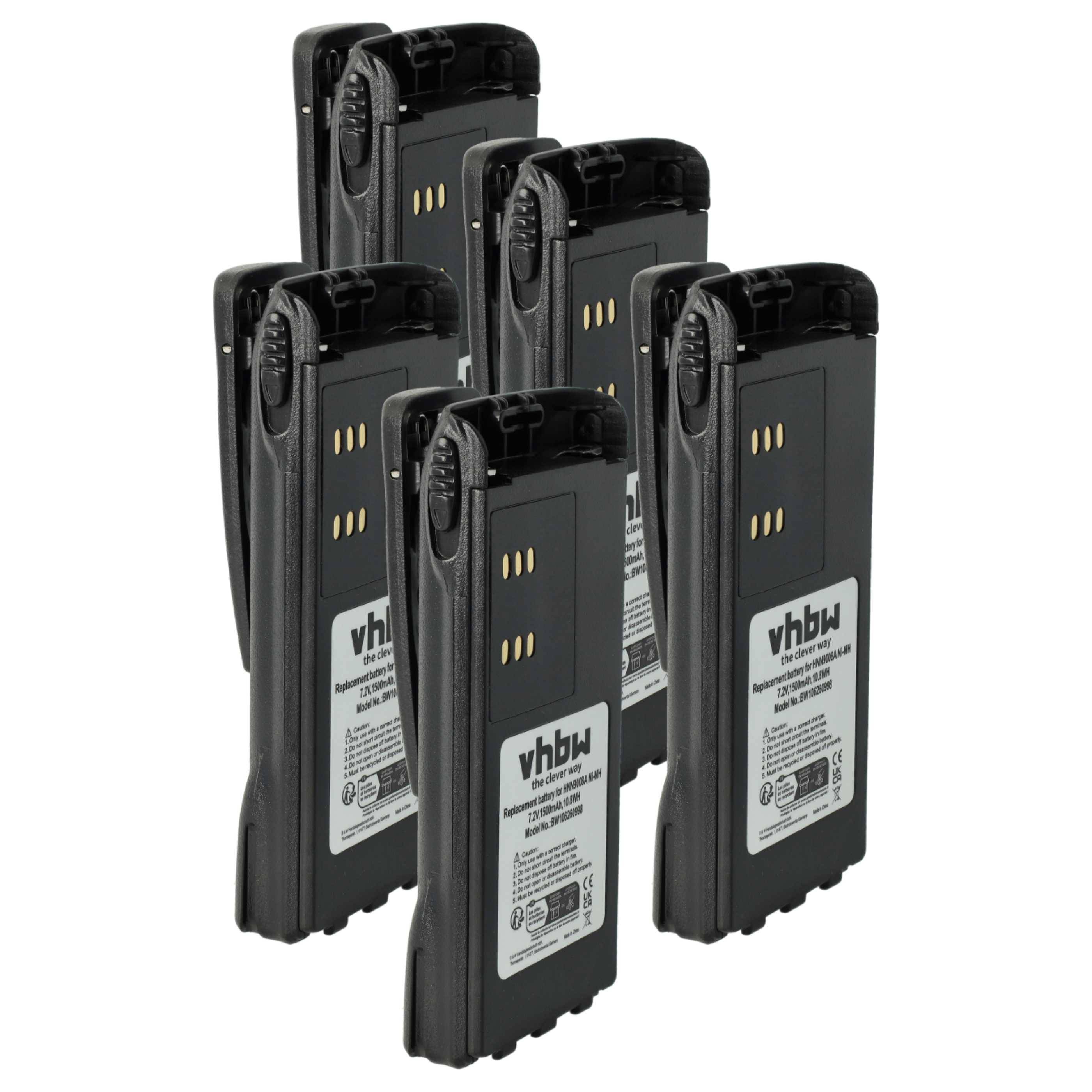 vhbw 5x Akku Ersatz für Motorola PMNN4045, HNN9013A, HNN9013B für Funkgerät, Walkie Talkie (1500 mAh, 7,2 V, NiMH) + Gürtelclip