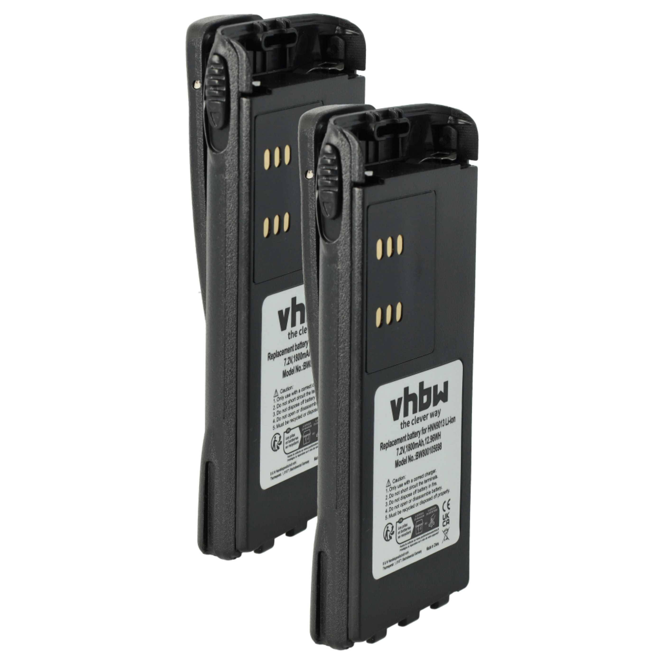 vhbw 2x Akku kompatibel mit Motorola GP338, GP328, GP329, GP330, GP320 Funkgerät, Walkie Talkie (1800 mAh, 7,2 V, Li-Ion) + Gürtelclip