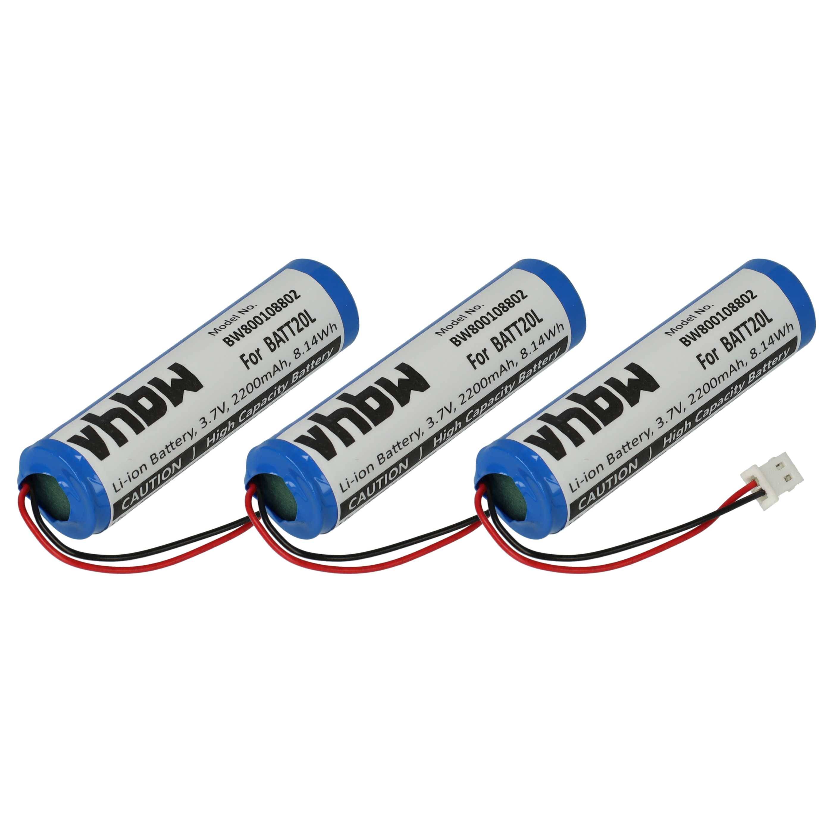 vhbw 3x Akku kompatibel mit Midland ER200, ER300 digital Radio (2200 mAh, 3,7 V, Li-Ion)