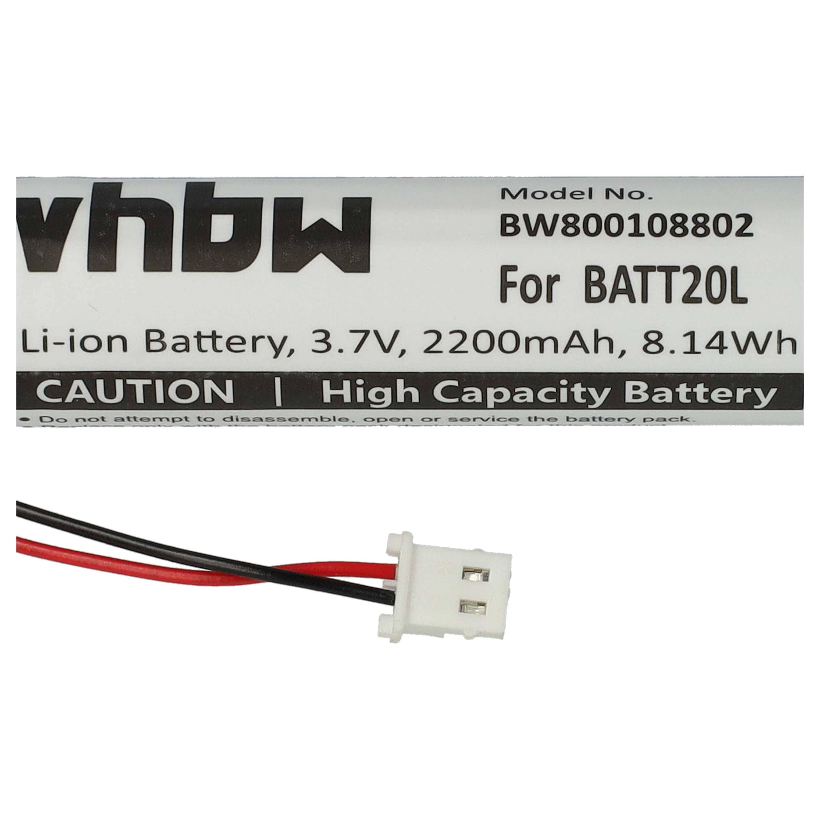 „vhbw Modell Nr. BW800108802. Für BATT20L. Li-Ionen-Batterie, 3,7V, 2200mAh, 8,14Wh. VORSICHT | Hochkapazitätsbatterie