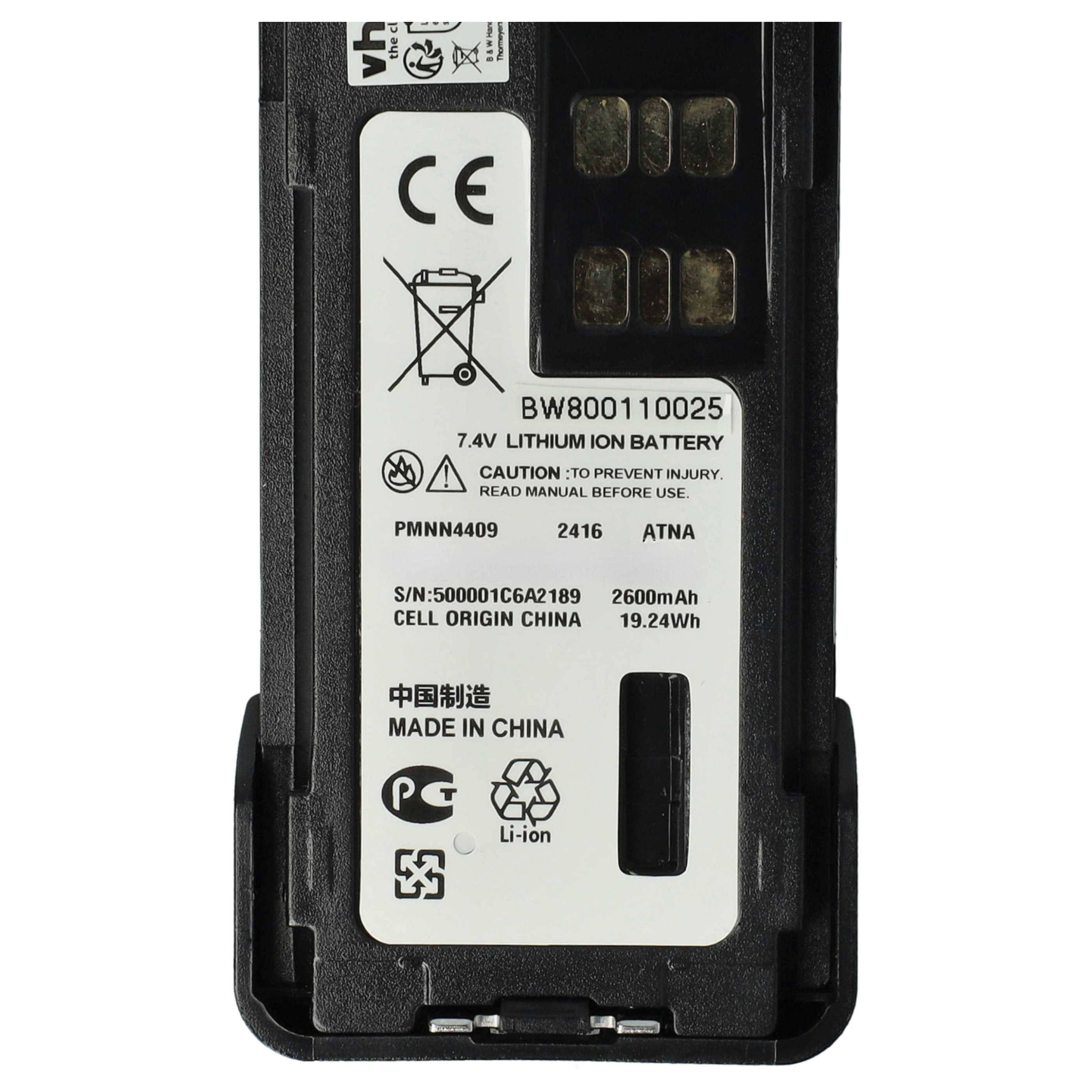 vhbw 2x Akku Ersatz für Motorola PMNN4409BR, PMNN4409AR, PMNN4412 für Funkgerät, Walkie Talkie (2600 mAh, 7,4 V, Li-Ion) + Gürtelclip