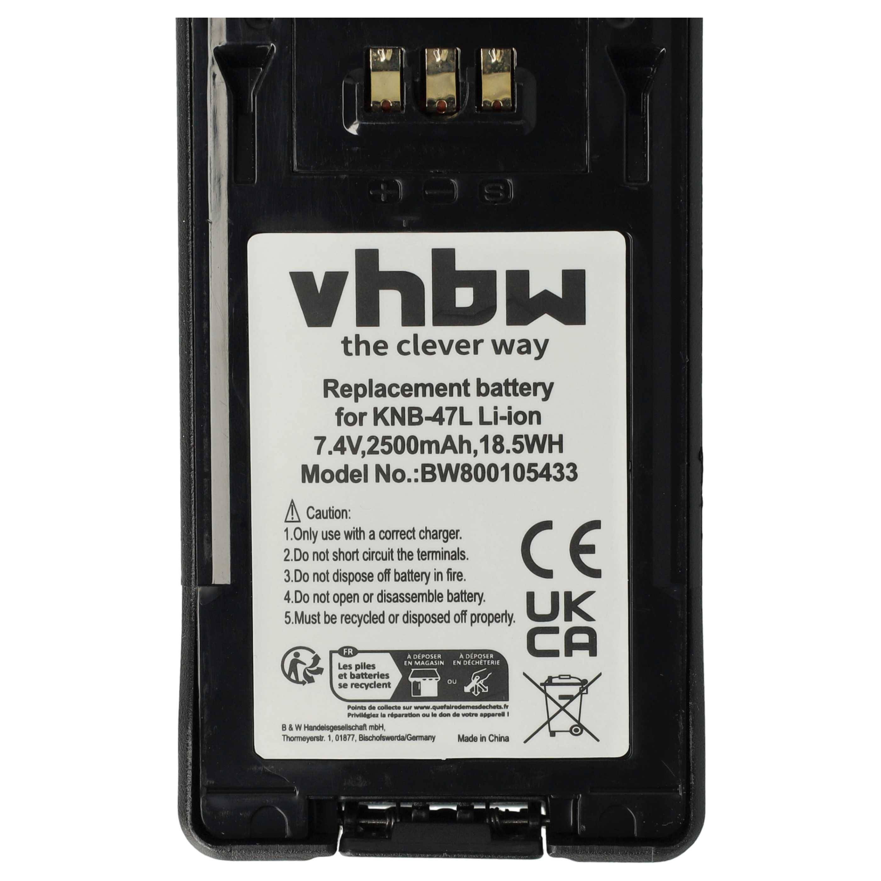 vhbw 2x Akku kompatibel mit Kenwood TK-5320, TK-5220, TK-5230, TK-3320, NX-300, NX-200 Funkgerät, Walkie Talkie (2500 mAh, 7,4 V, Li-Ion)