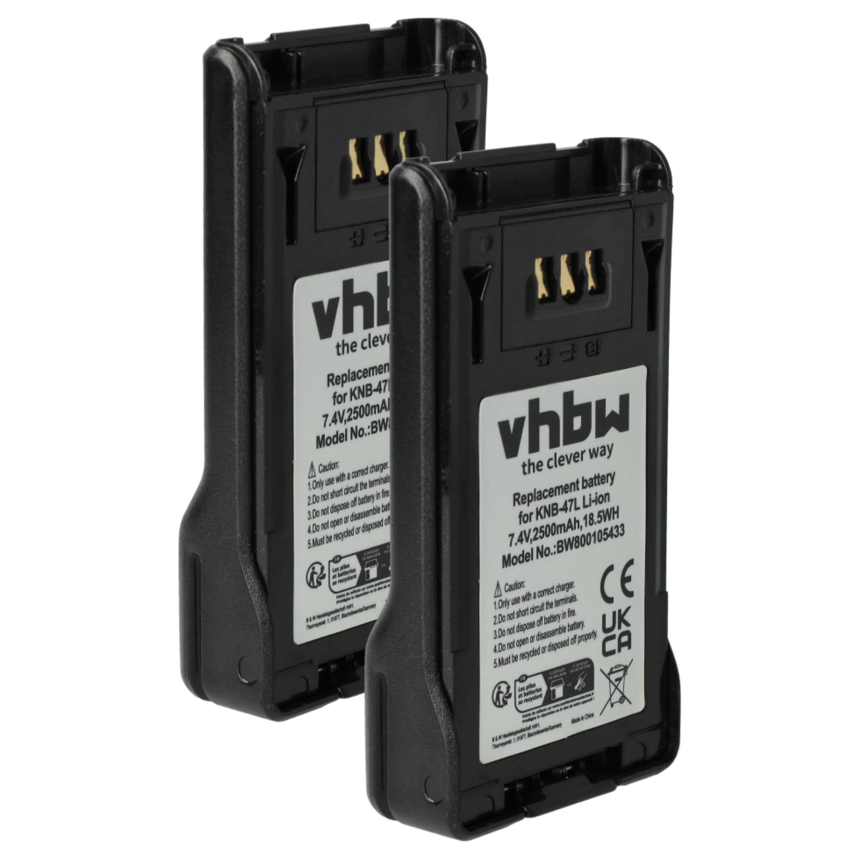 vhbw 2x Akku Ersatz für Kenwood KNB-47L, KNB-50NC, KNB-48L, KNB-48, KNB-47 für Funkgerät, Walkie Talkie (2500 mAh, 7,4 V, Li-Ion)