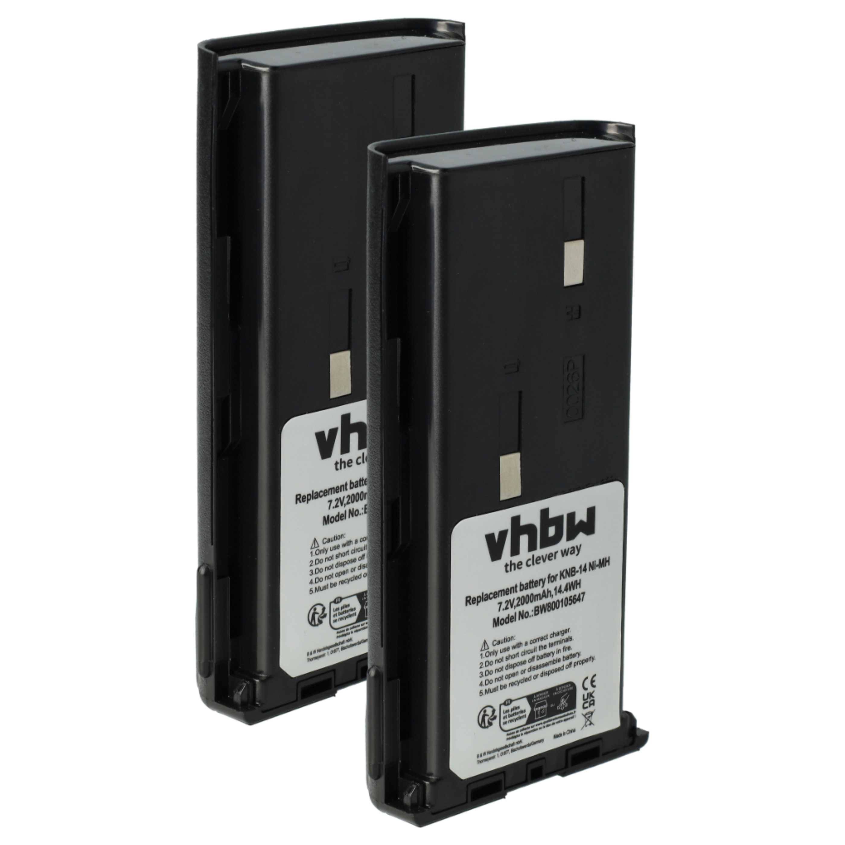 vhbw 2x Akku kompatibel mit Kenwood TK-270G, TK-260GE, TK-260G, TK-261, TK-250, TK-270, TK-260 Funkgerät, Walkie Talkie (2000 mAh, 7,2 V, NiMH)