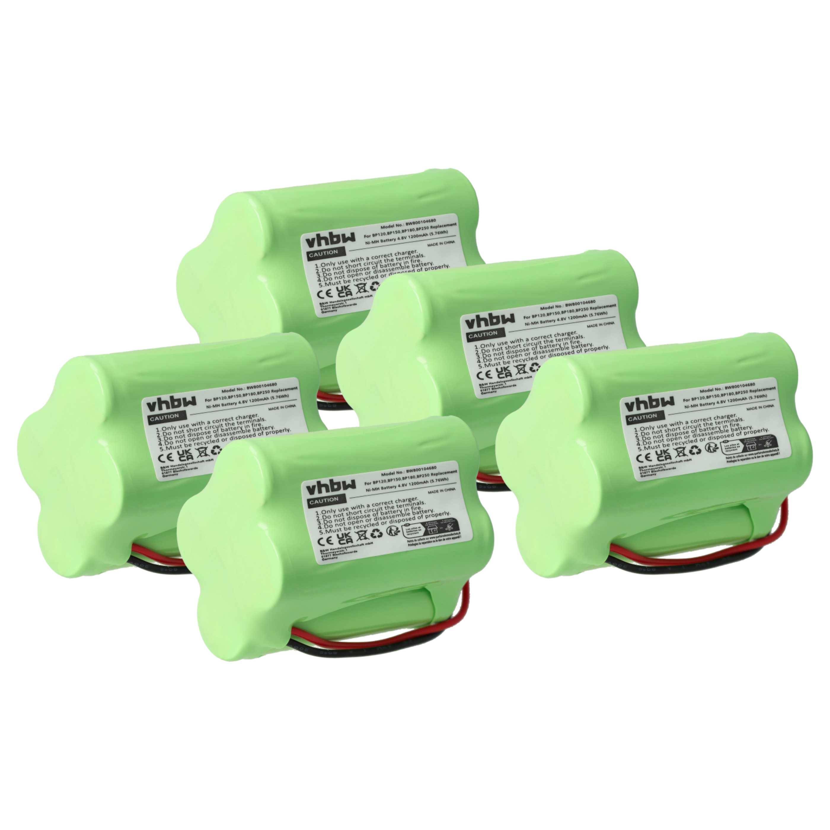 vhbw 5x Akku kompatibel mit Nascar SC200, SC180, SC180B, SC140, SC140B, SC150Y, SC150, SC150B Funkgerät, Walkie Talkie (1200 mAh, 4,8 V, NiMH)