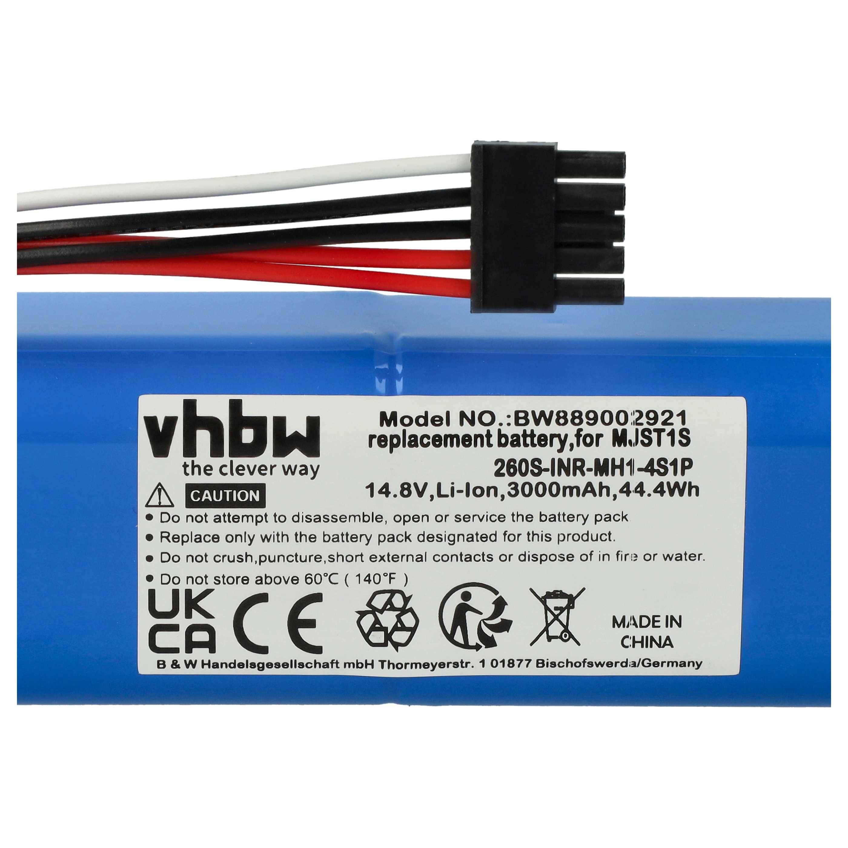 vhbw Akku kompatibel mit Xiaomi MJST1SHW, MJST1S 2 PRO, MJST1S, MJSTS, MJSTS1, MOP 2 Saugroboter (3000 mAh, 14,8 V, Li-Ion, ohne Gehäuse)