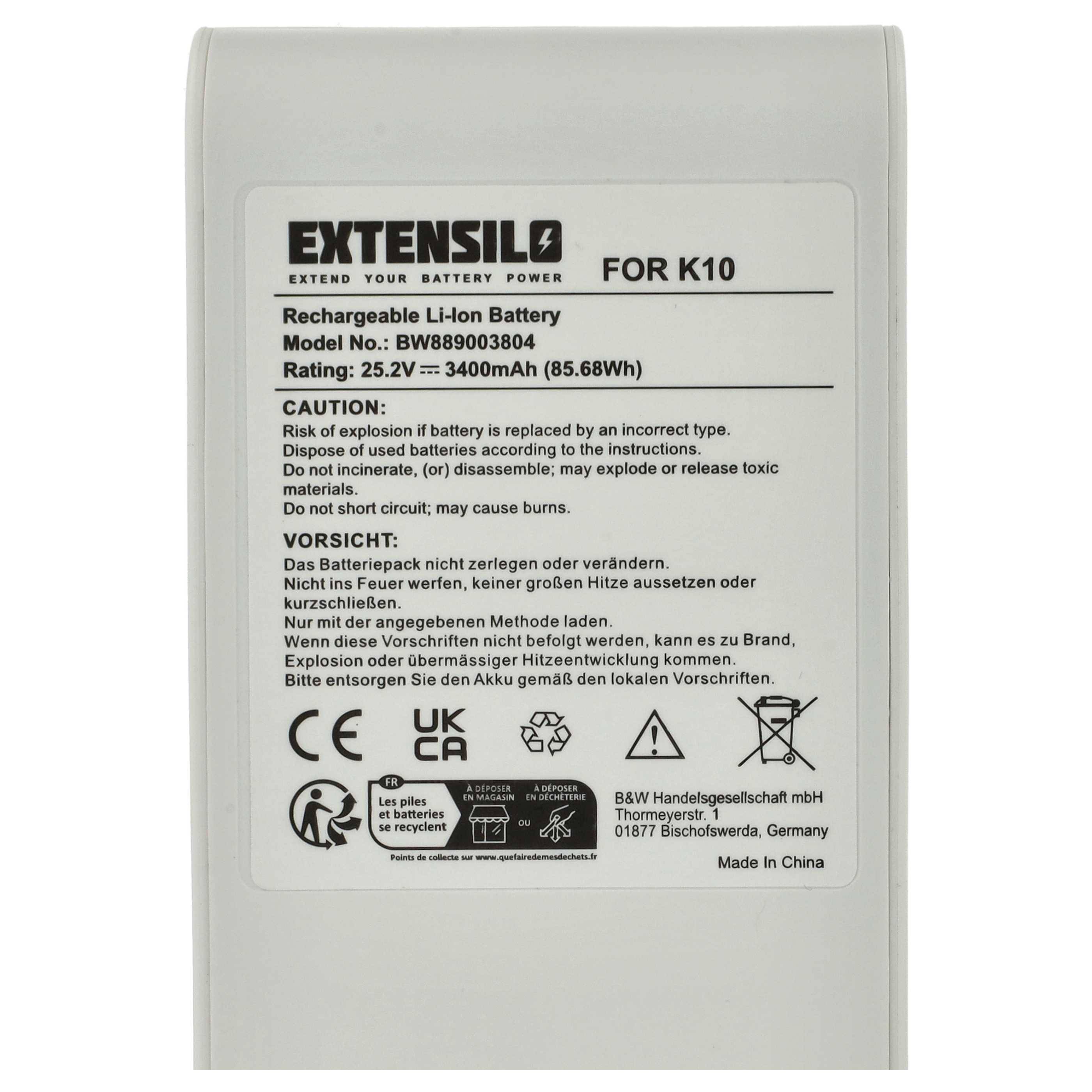 EXTENSILO Akku kompatibel mit Xiaomi Mijia K10, 1C, 1C Lite Staubsauger Weiß (3400 mAh, 25,2 V, Li-Ion)