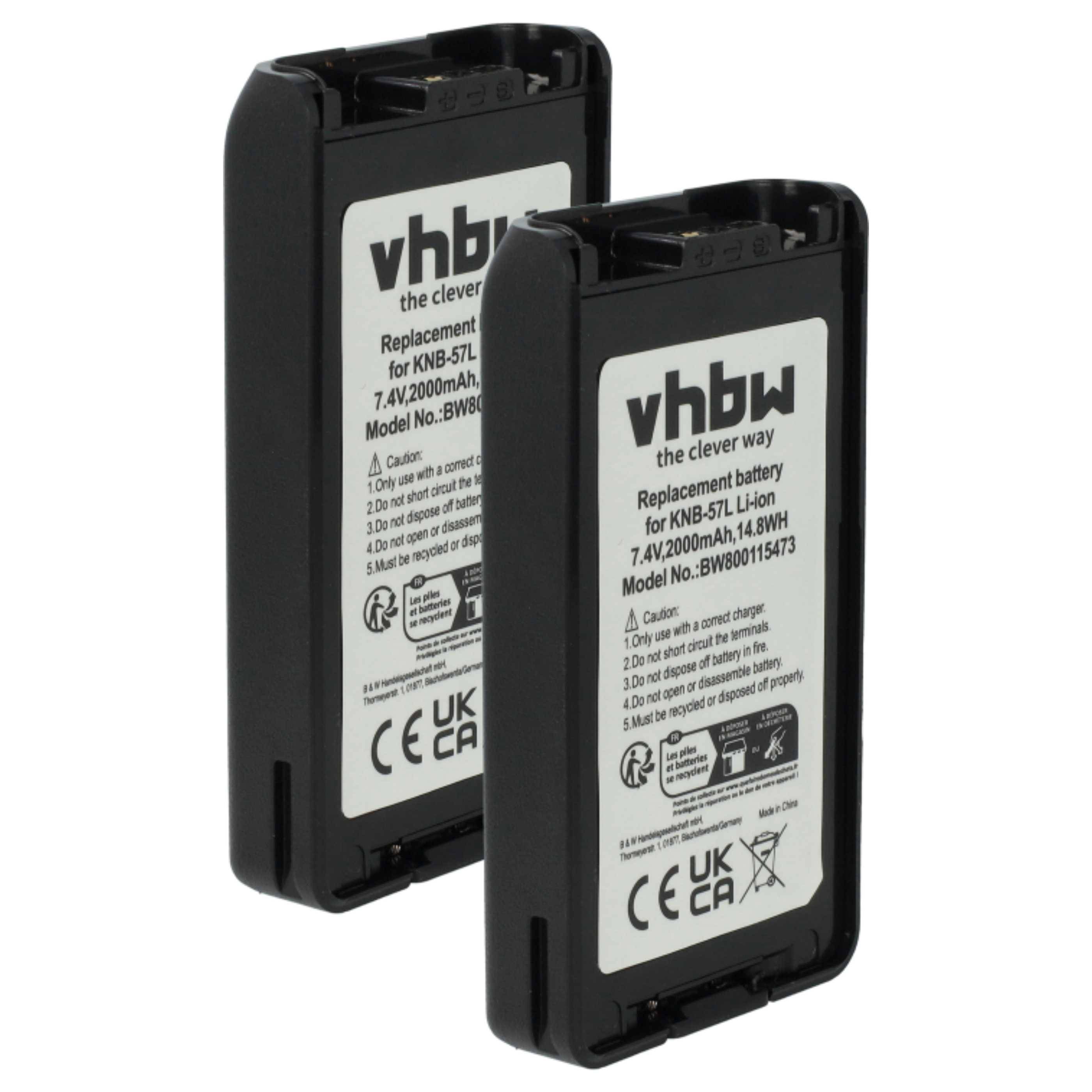 vhbw 2x Akku kompatibel mit Kenwood TK-2160E, TK-2160M, TK-2170, TK-2168, TK-2170E, TK-2170E3 Funkgerät, Walkie Talkie (2000 mAh, 7,4 V, Li-Ion)