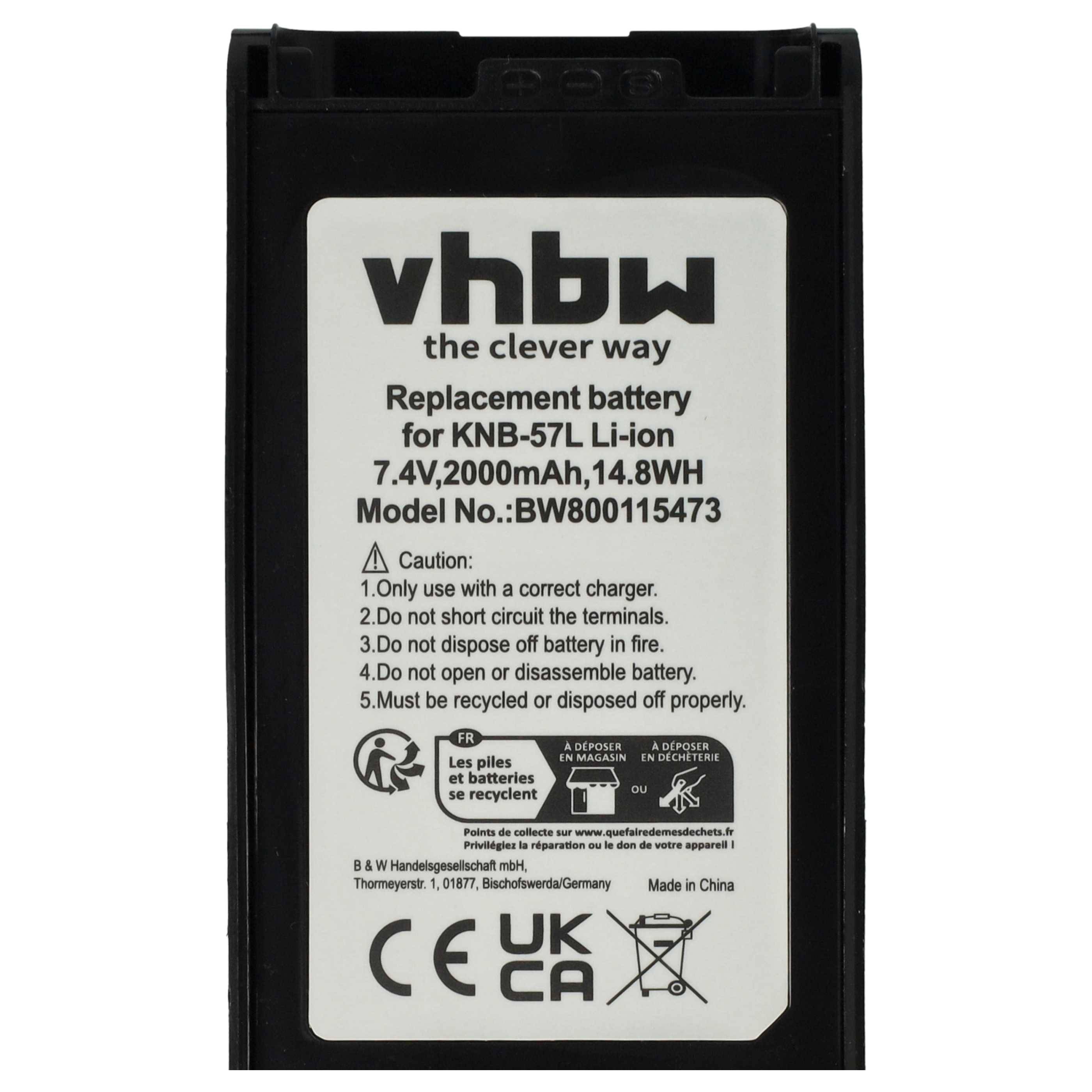 vhbw 2x Akku kompatibel mit Kenwood TK-3168, TK-3148, TK-3160M, TK-3160E, TK-3140E, TK-3160 Funkgerät, Walkie Talkie (2000 mAh, 7,4 V, Li-Ion)