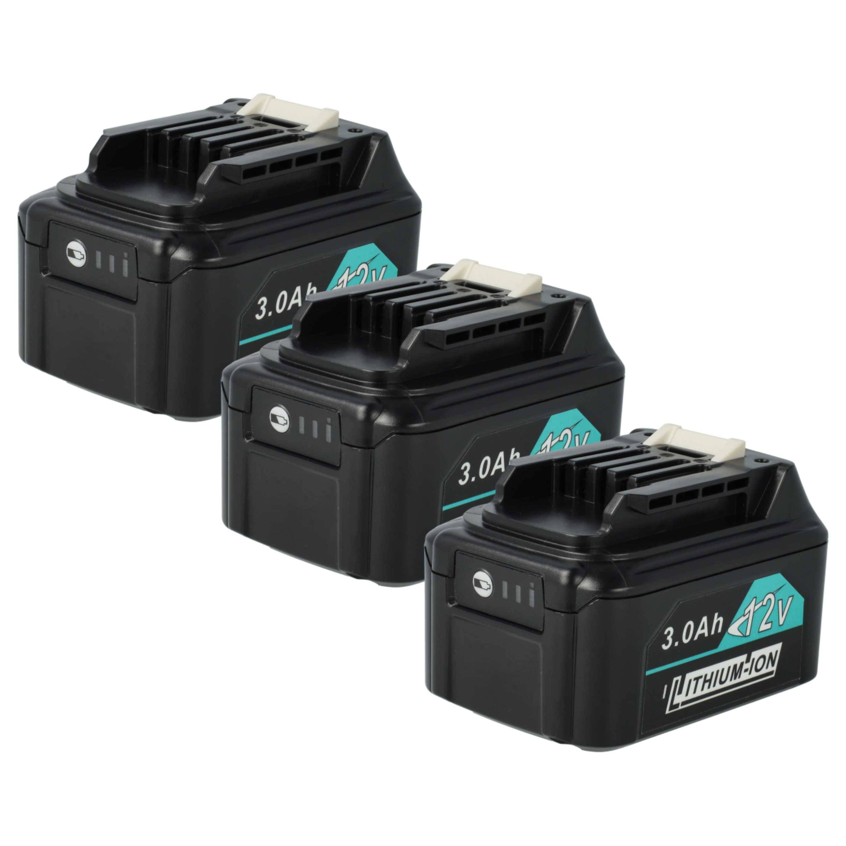 vhbw 3x Akku kompatibel mit Makita RM02, RJ03Z, RJ03, PT354DZJ, RJ03R1, SD100DSAJ, SD100D, SD100 Werkzeug (3000 mAh, Li-Ion, 12 V)