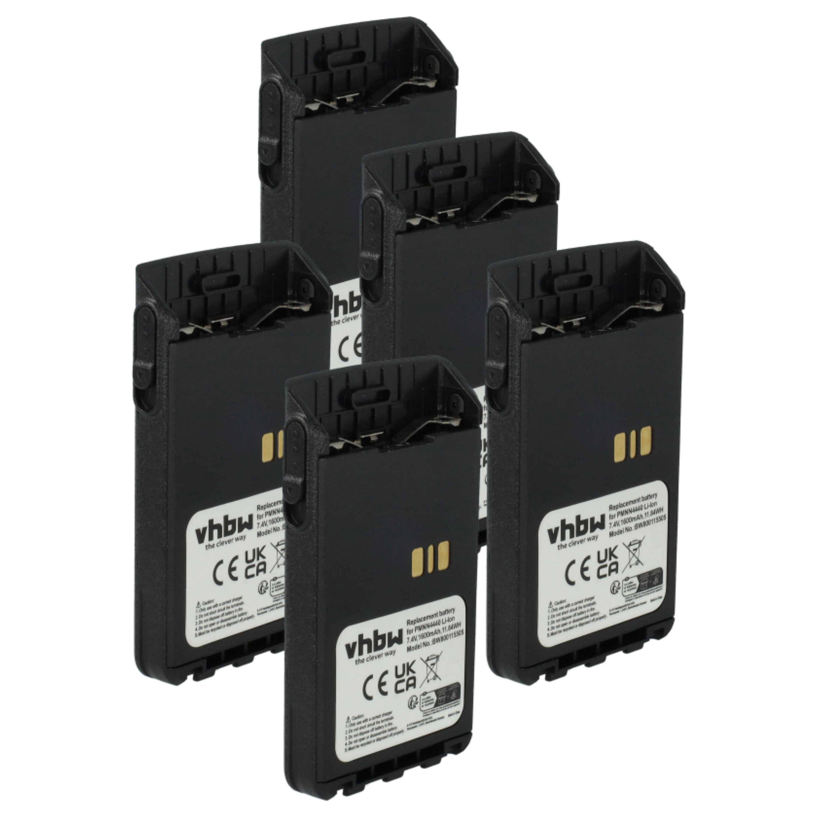 vhbw 5x Akku kompatibel mit Motorola XiR DP3661, DP3000e, E8628i, E8608i, E8668, E8608, E8600 Funkgerät, Walkie Talkie (1600 mAh, 7,4 V, Li-Ion)