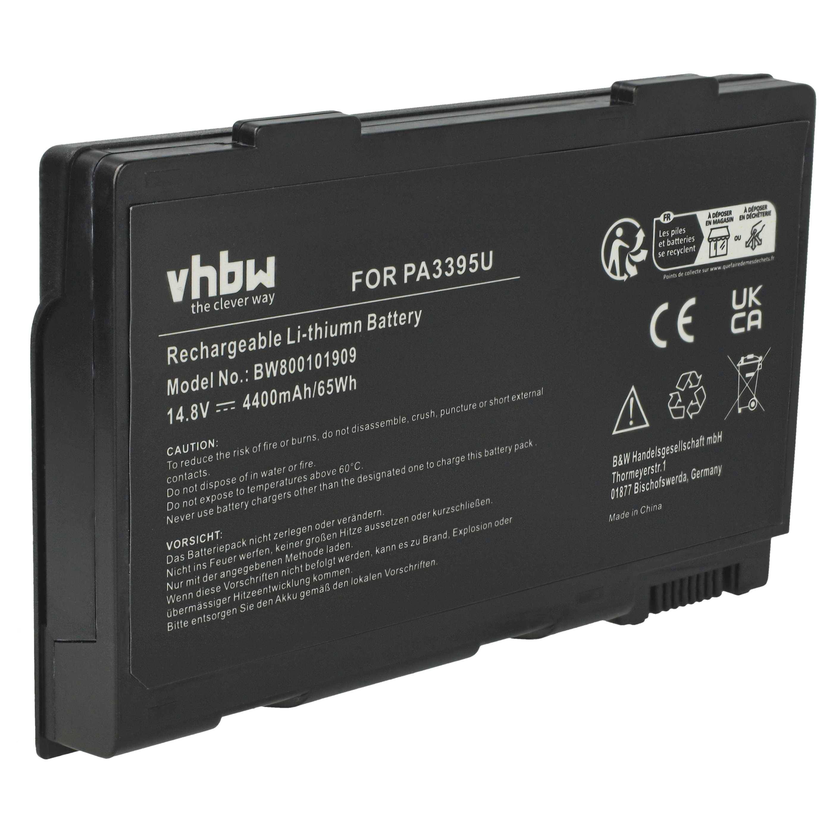 vhbw Akku Ersatz für Toshiba PA3395U-1BRS, PA3421U-1BRS für Notebook (4400 mAh, 14,8 V, Li-Ion)