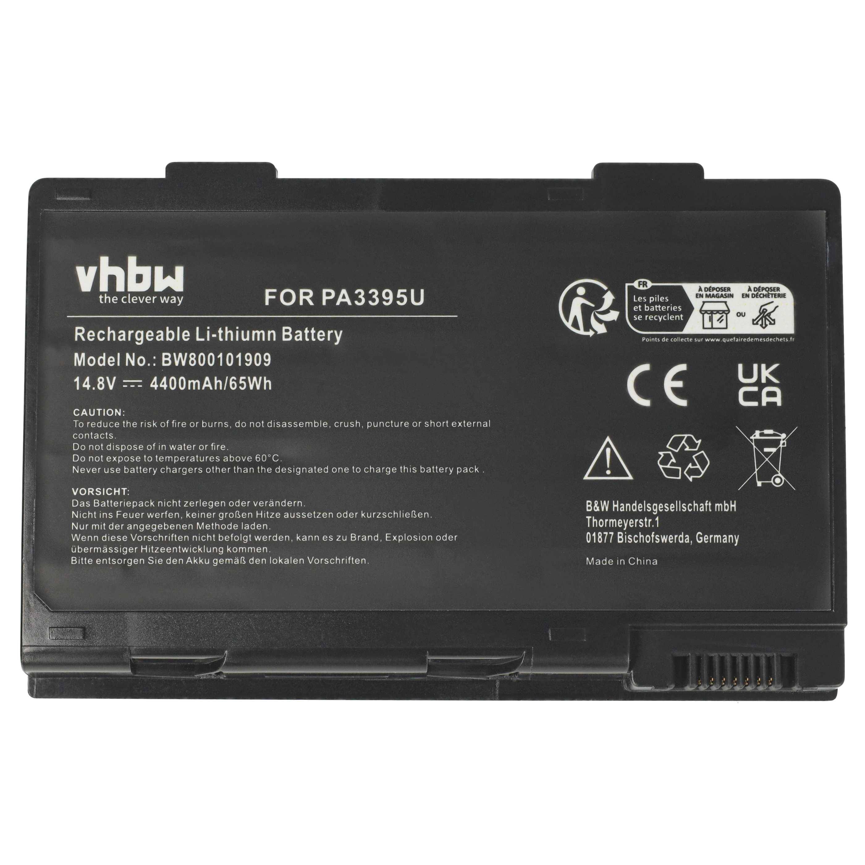 vhbw Akku Ersatz für Toshiba PA3395U-1BRS, PA3421U-1BRS für Notebook (4400 mAh, 14,8 V, Li-Ion)