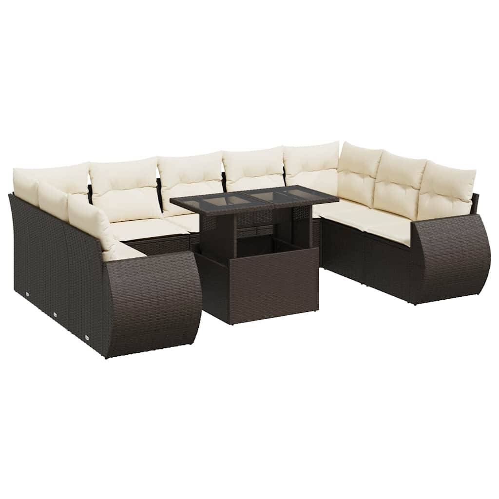vidaXL 10-tlg. Garten-Sofagarnitur mit Kissen Braun Poly Rattan