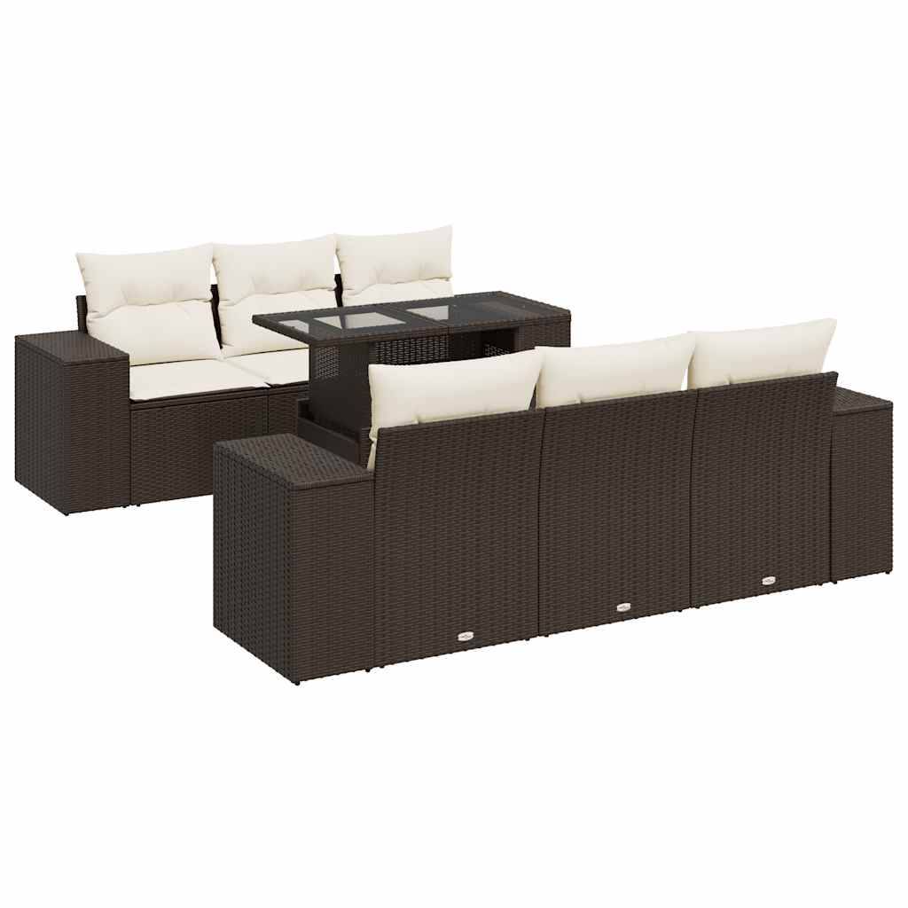 vidaXL 7-tlg. Garten-Sofagarnitur mit Kissen Braun Poly Rattan