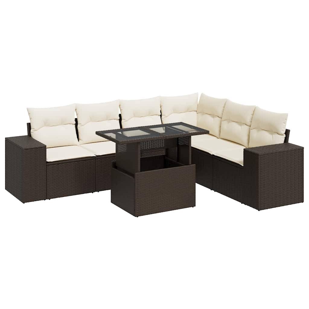 vidaXL 7-tlg. Garten-Sofagarnitur mit Kissen Braun Poly Rattan