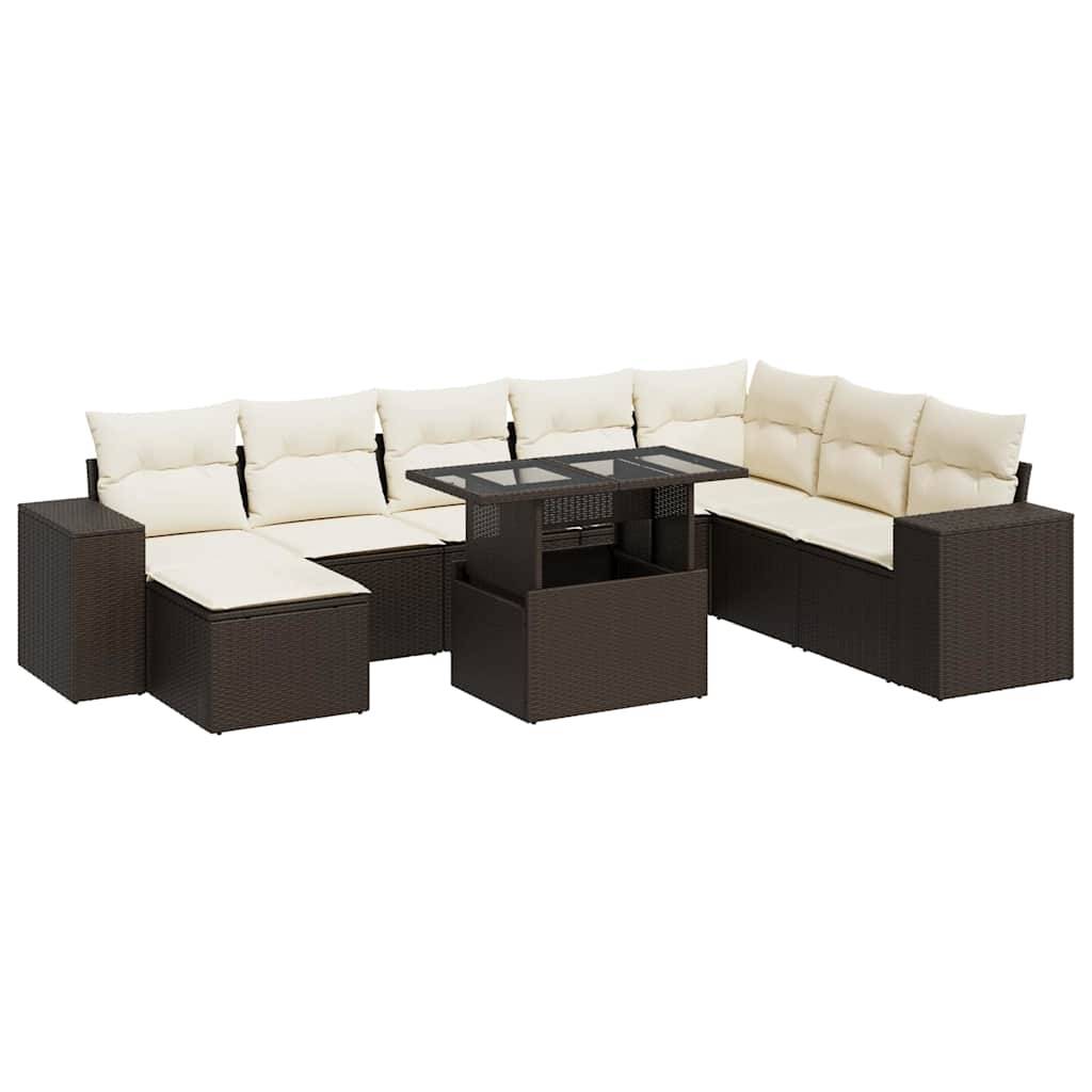 vidaXL 9-tlg. Garten-Sofagarnitur mit Kissen Braun Poly Rattan