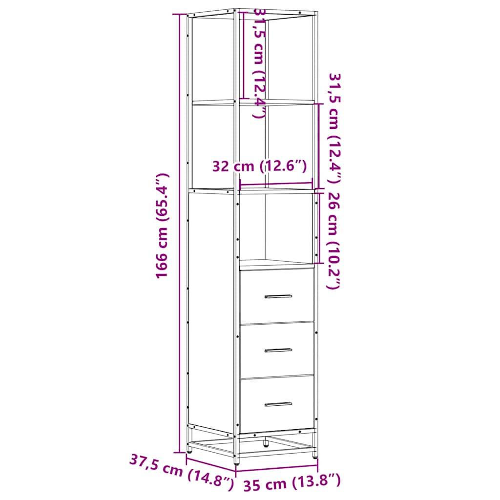 vidaXL Badschrank Sonoma-Eiche 35x37,5x166 cm Holzwerkstoff