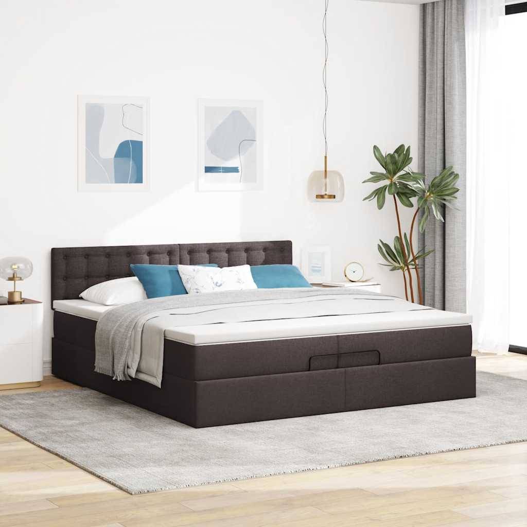 vidaXL Ottoman-Bett mit Matratze Dunkelbraun 200x200 cm Stoff