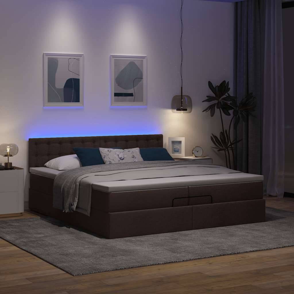 vidaXL Ottoman-Bett mit Matratzen & LEDs Dunkelbraun 200x200 cm Stoff