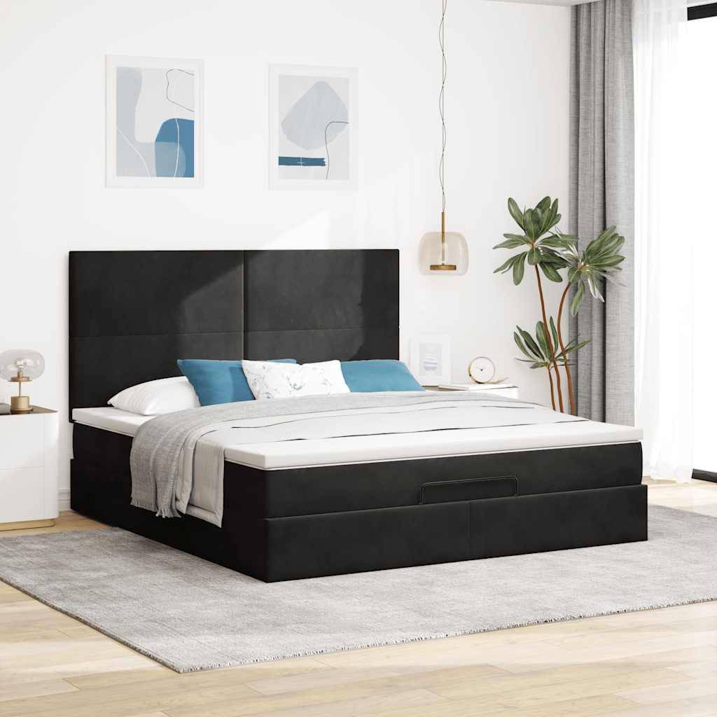 vidaXL Ottoman-Bett mit Matratzen & LEDs Schwarz 160x200 cm Samt