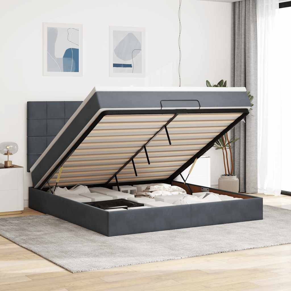 vidaXL Ottoman-Bett mit Matratzen Dunkelgrau 180x200 cm Samt