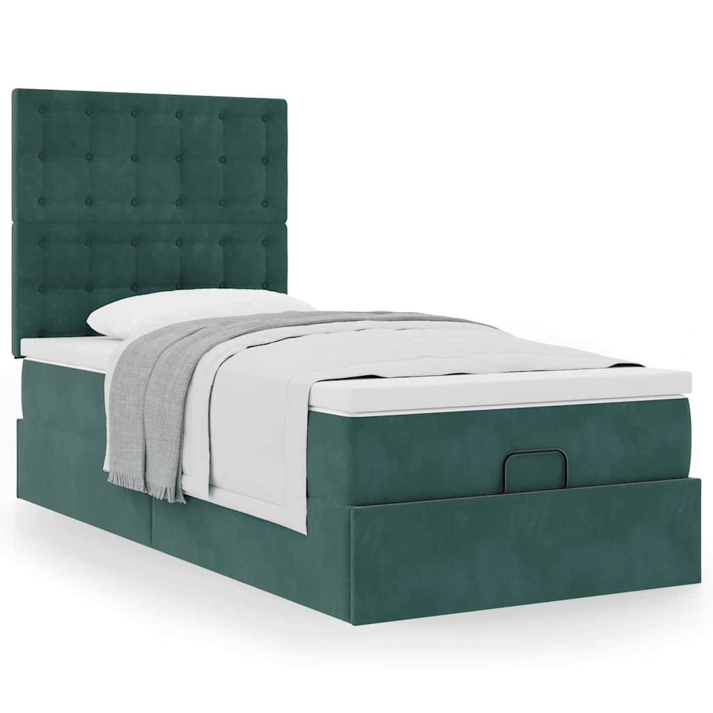 vidaXL Ottoman-Bett mit Matratzen Dunkelgrün 90x190 cm Samt