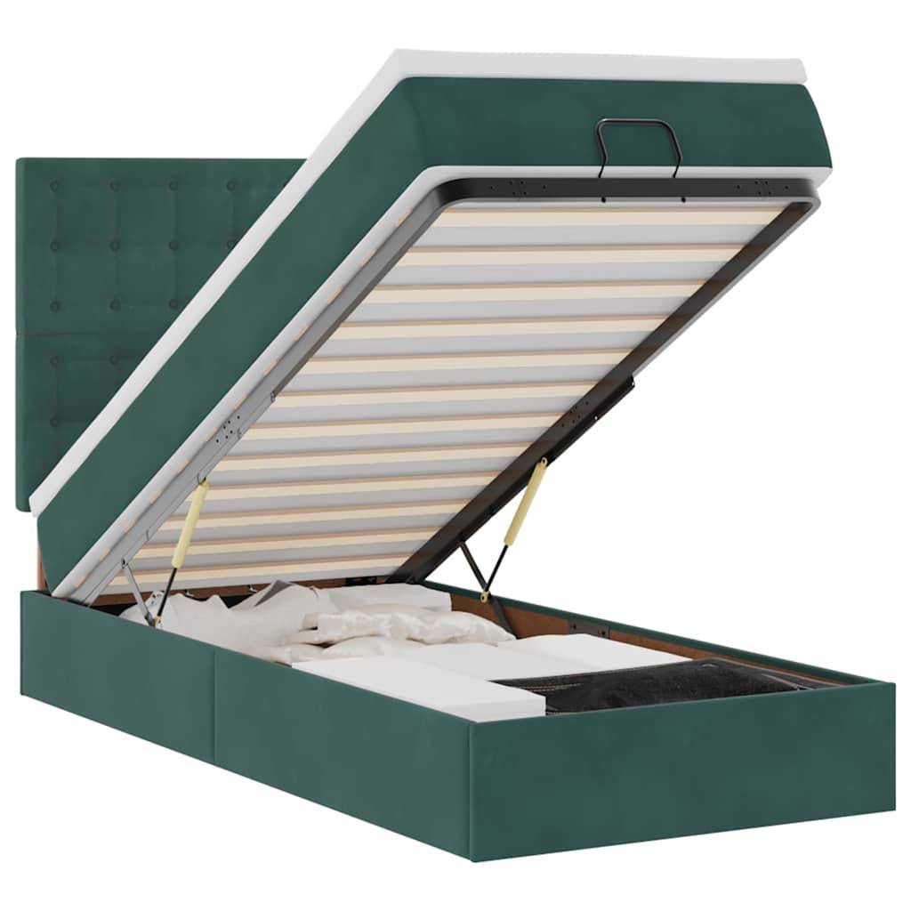 vidaXL Ottoman-Bett mit Matratzen & LEDs Dunkelgrün 80x200 cm Samt