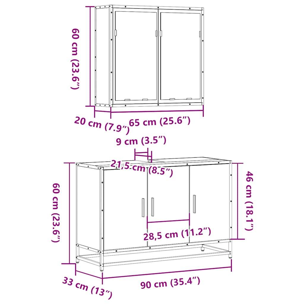 vidaXL 2-tlg. Badmöbel-Set Grau Sonoma Holzwerkstoff