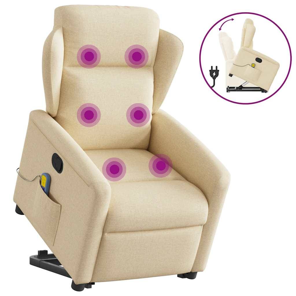 vidaXL Massagesessel mit Aufstehhilfe Creme Stoff